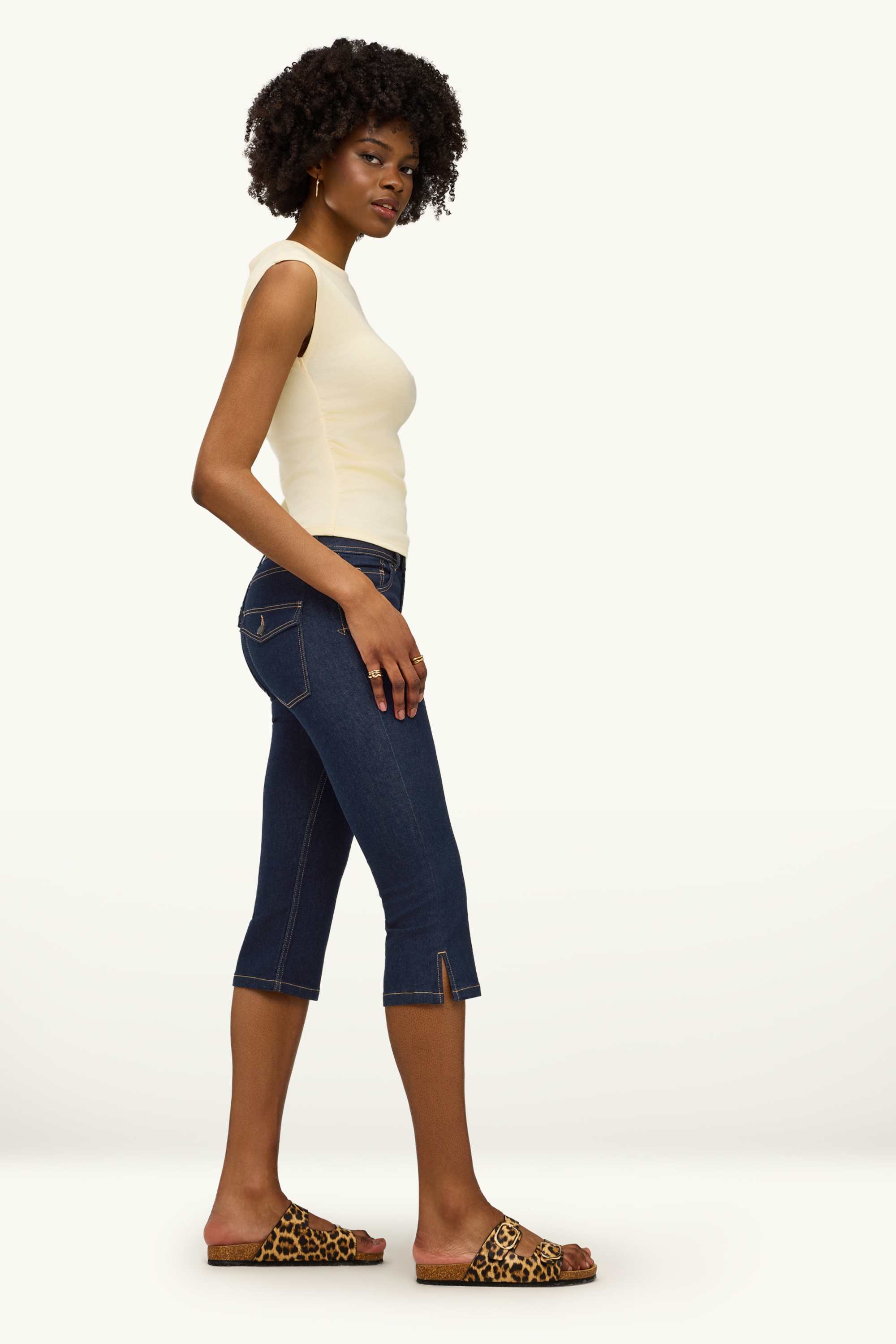 Capri jeans - low-rise waist denim-dark blue