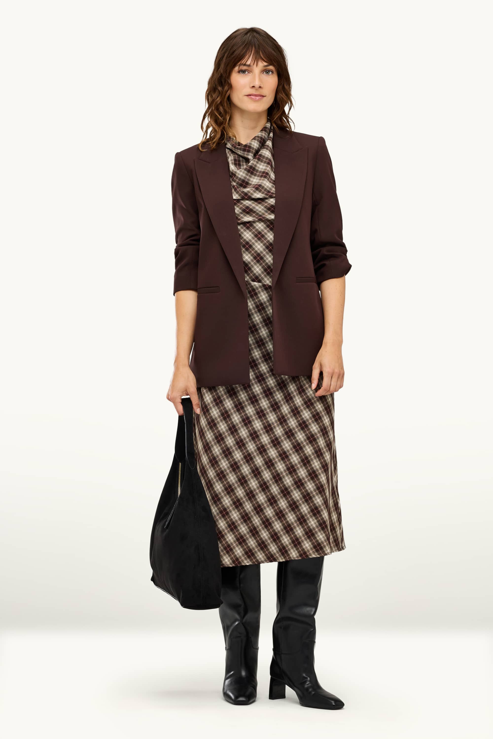 A-line dress - check brown / cremewhite