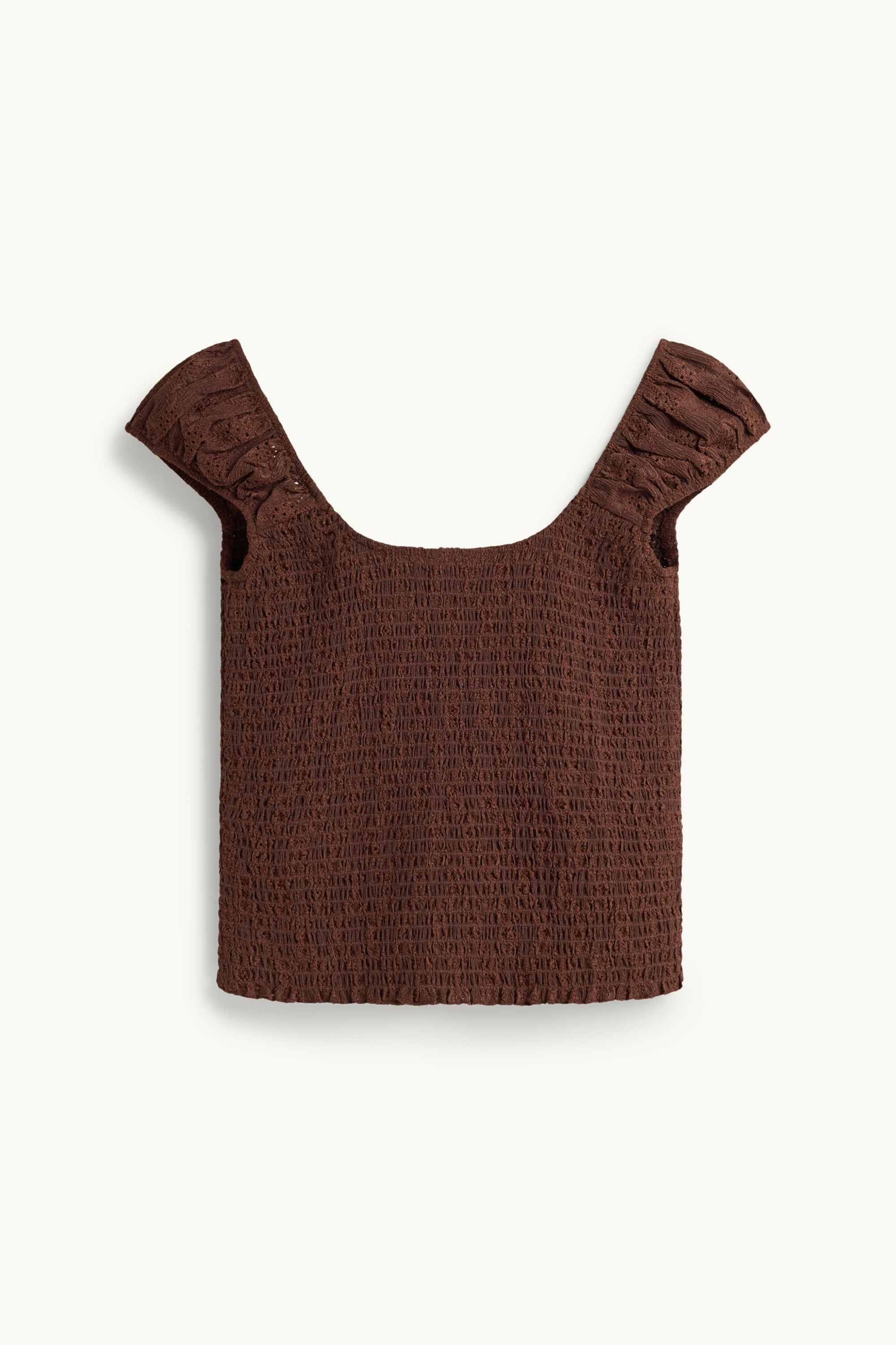 Blouse top - smocked dark brown