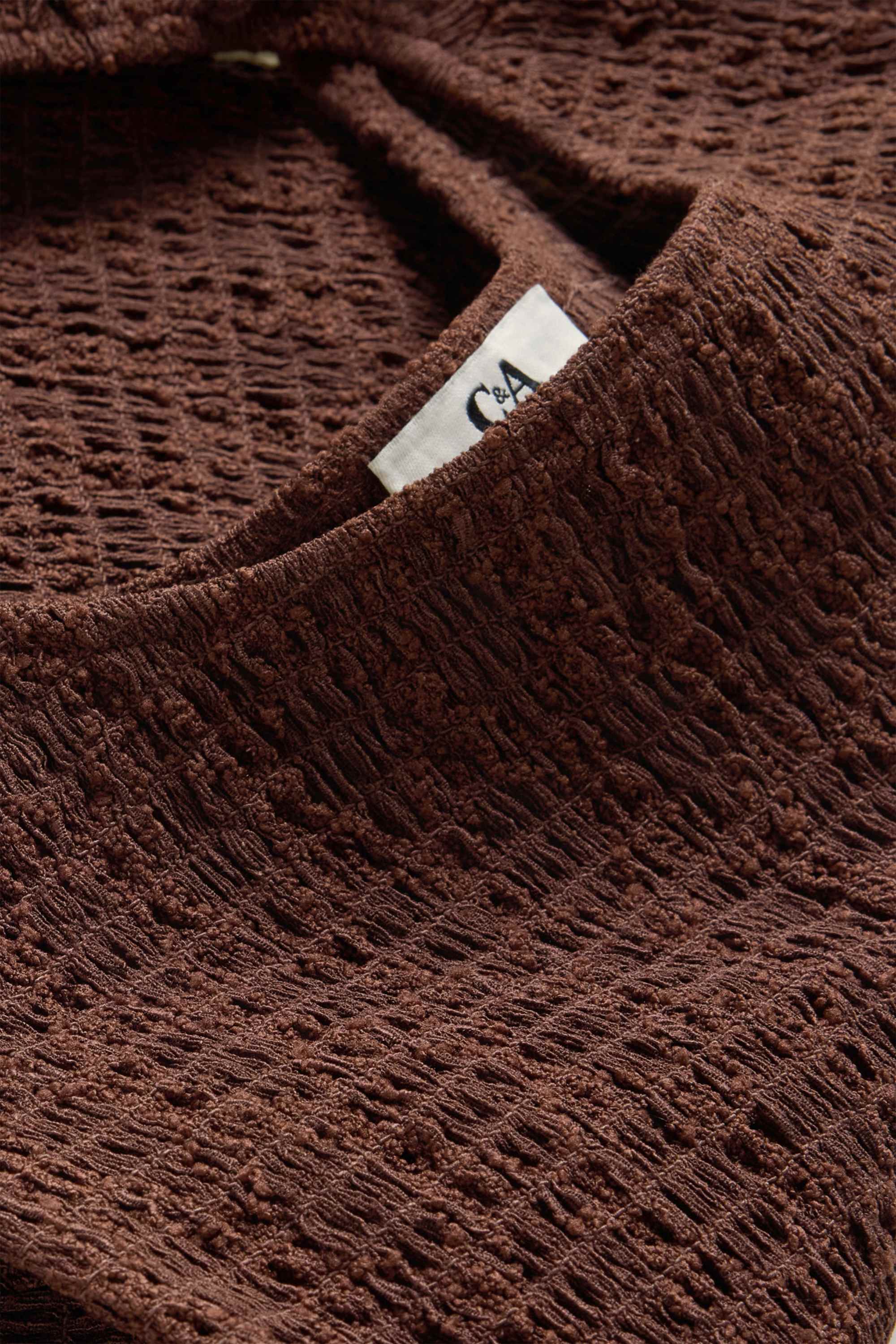Blouse top - smocked dark brown