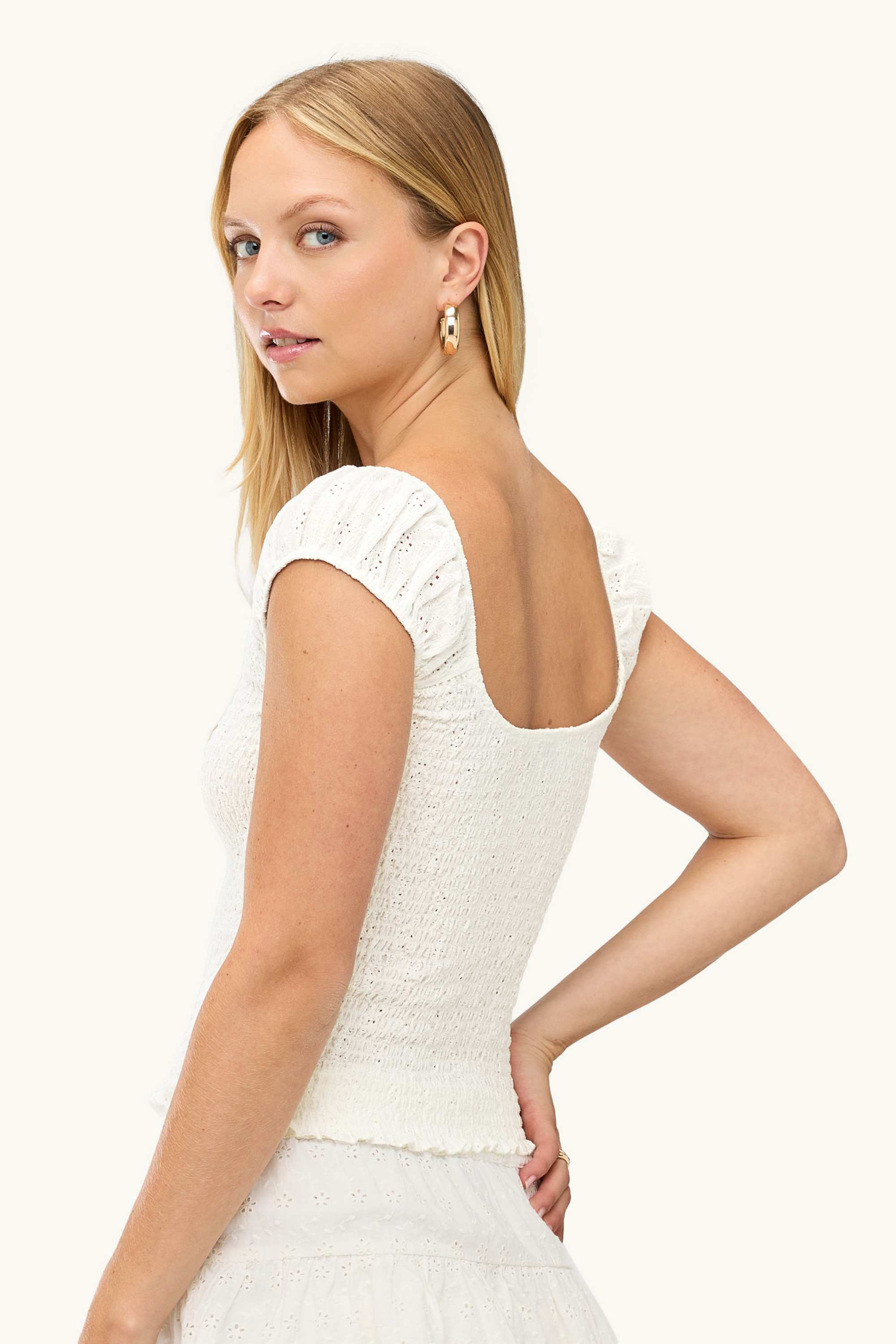 Blouse top - smocked white