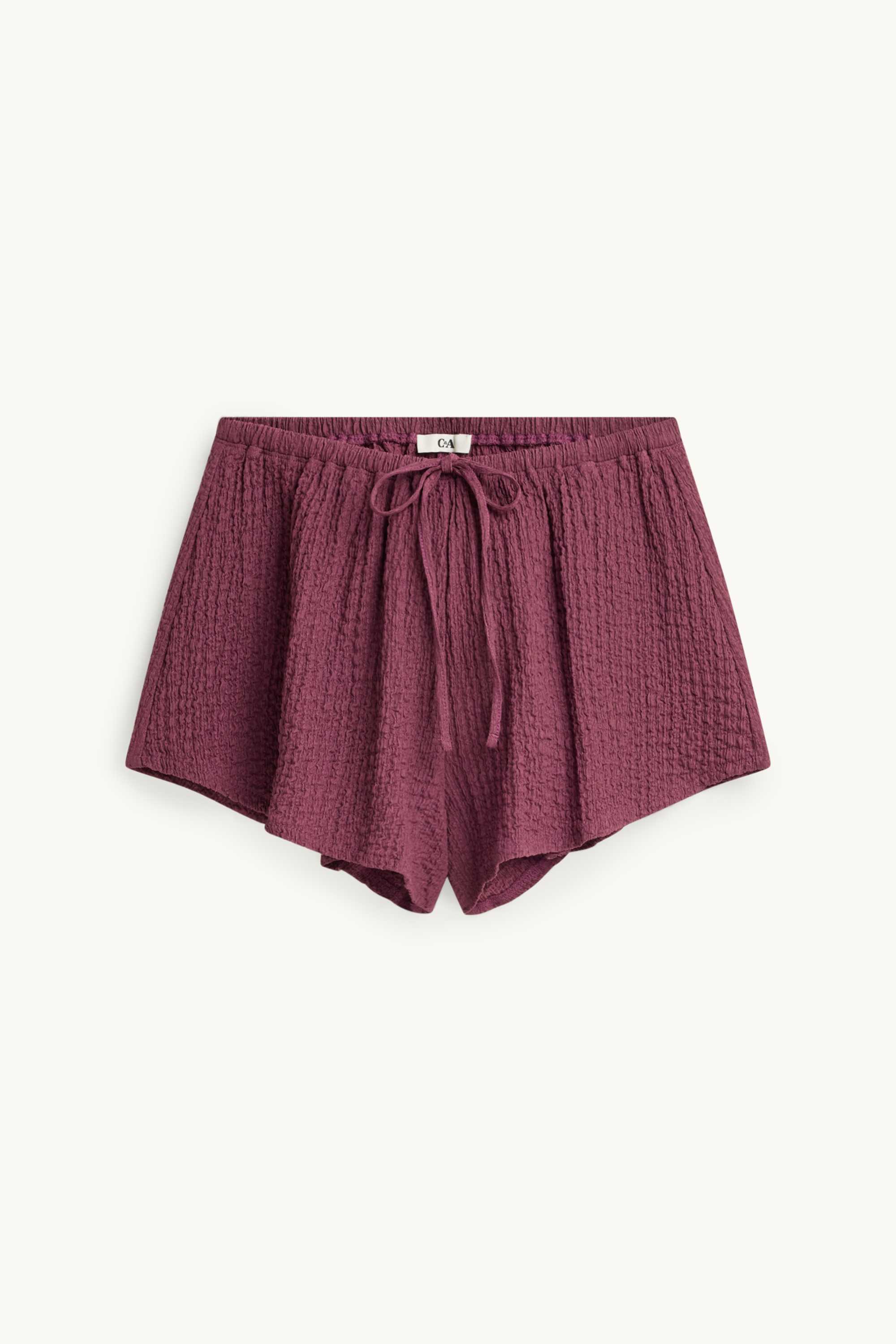 Shorts - mid-rise waist - textured dark red