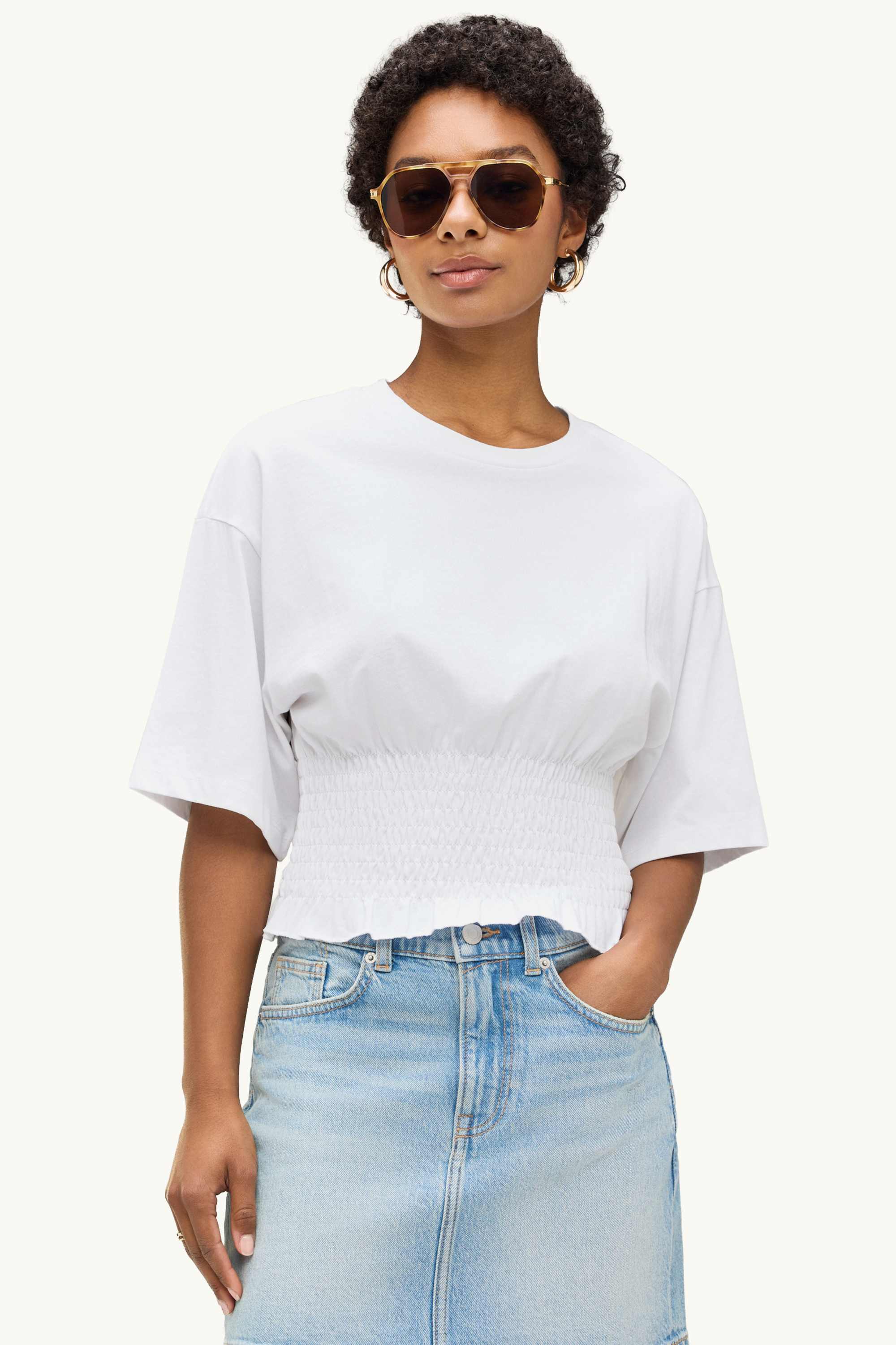 T-shirt - slim fit - smocked white