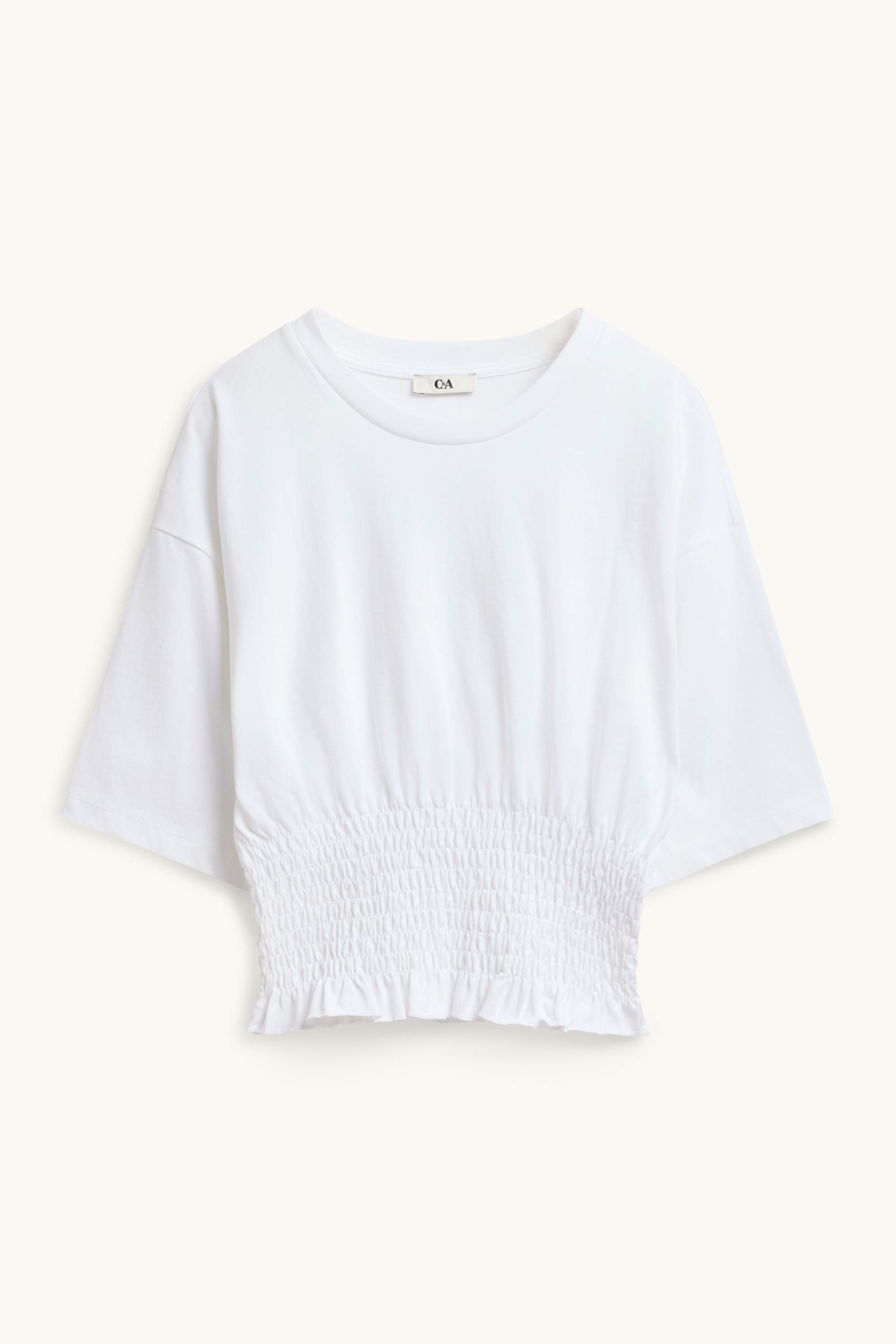T-shirt - slim fit - smocked white