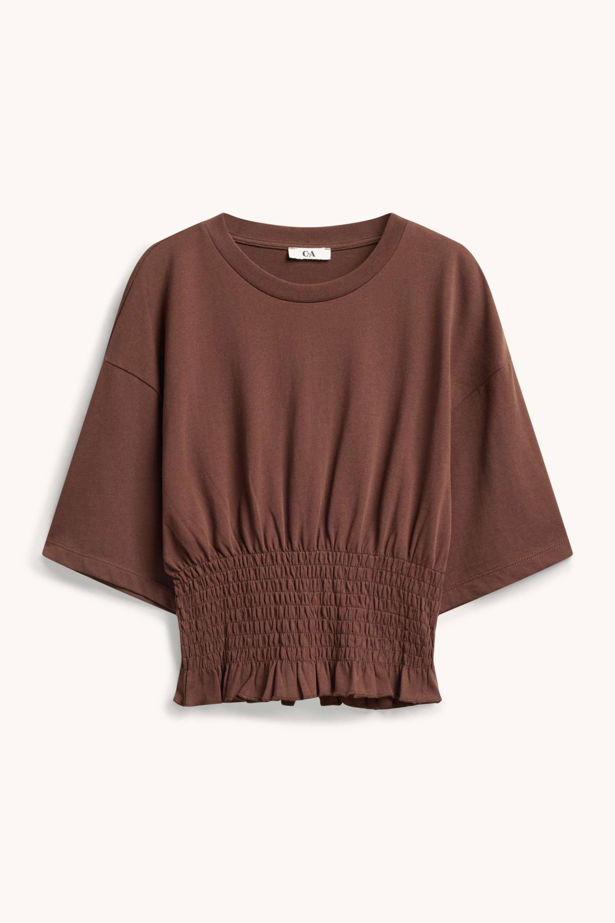 T-shirt - slim fit - smocked brown