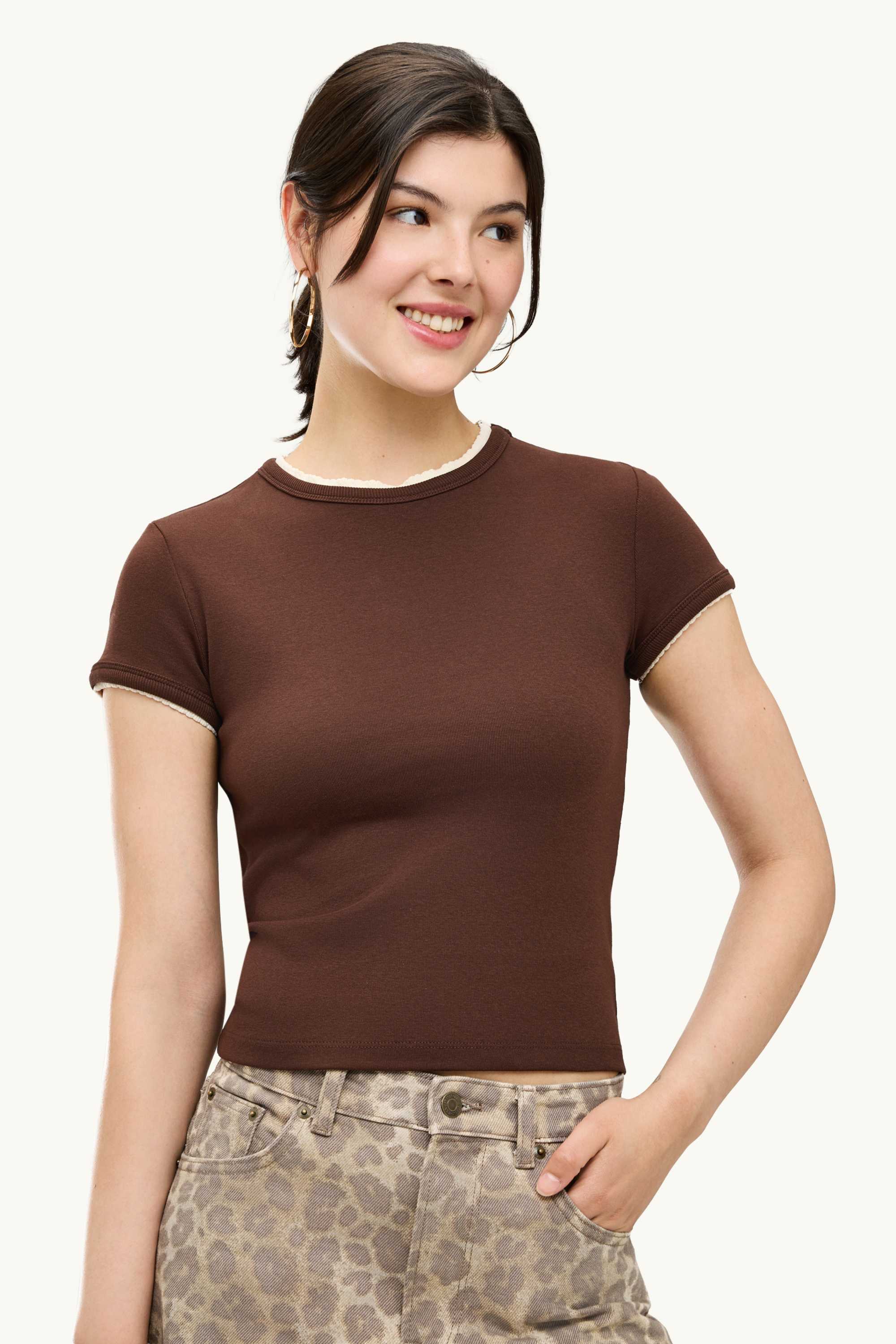 T-shirt - slim fit - 2-in-1 look brown