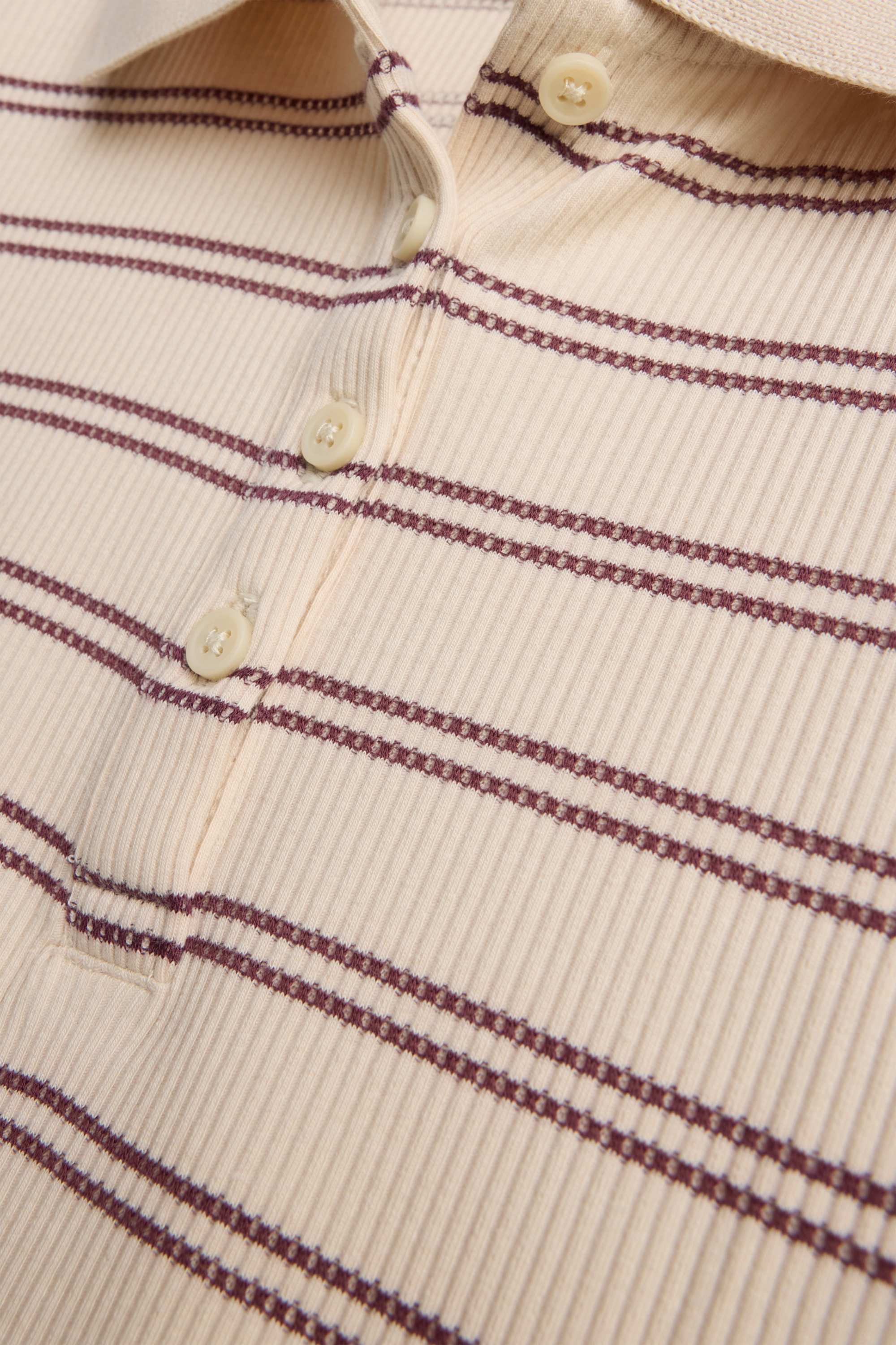 Knitted polo shirt - slim fit - ribbed - striped beige / bordeaux
