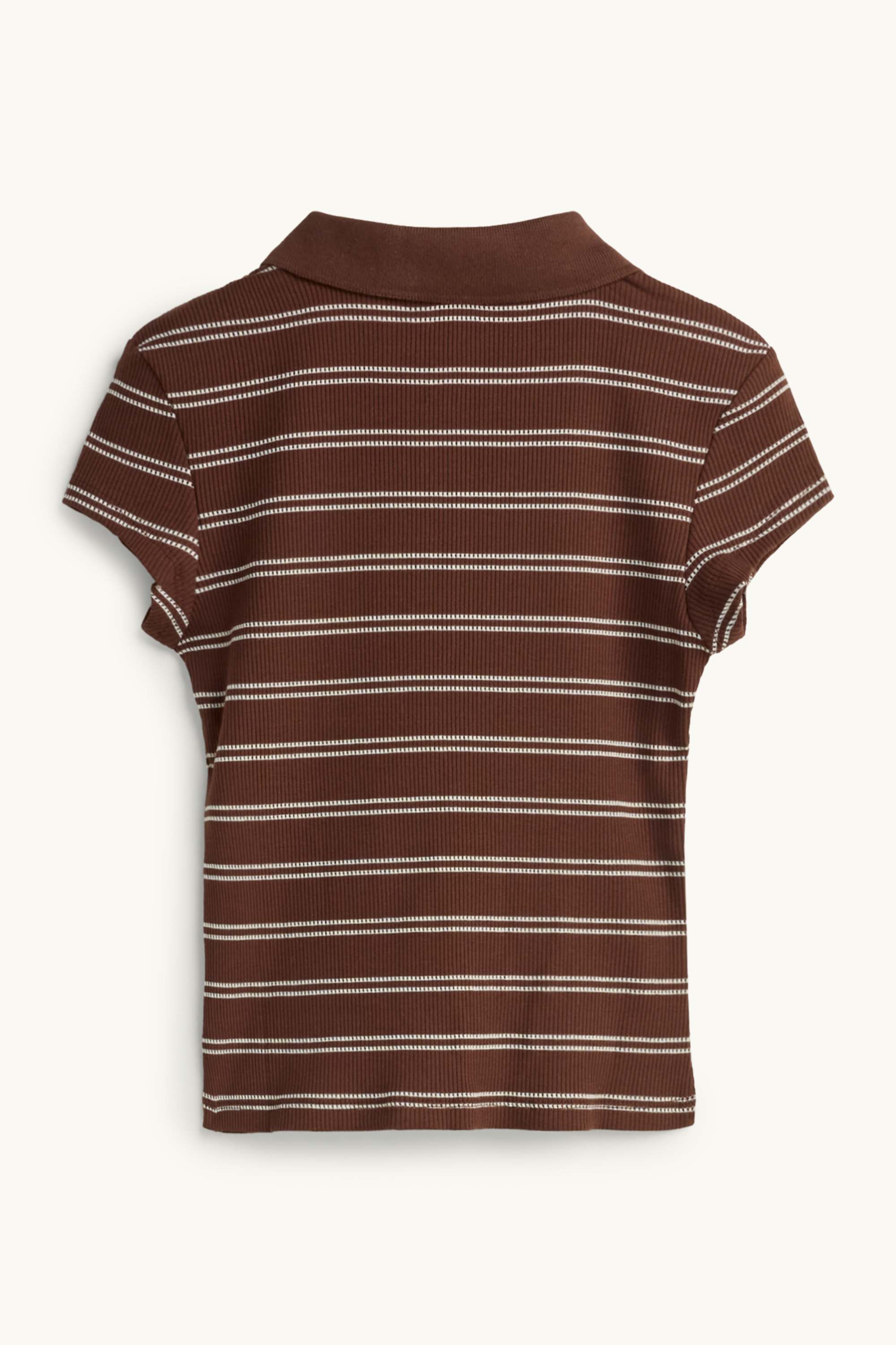 Knitted polo shirt - slim fit - ribbed - striped brown