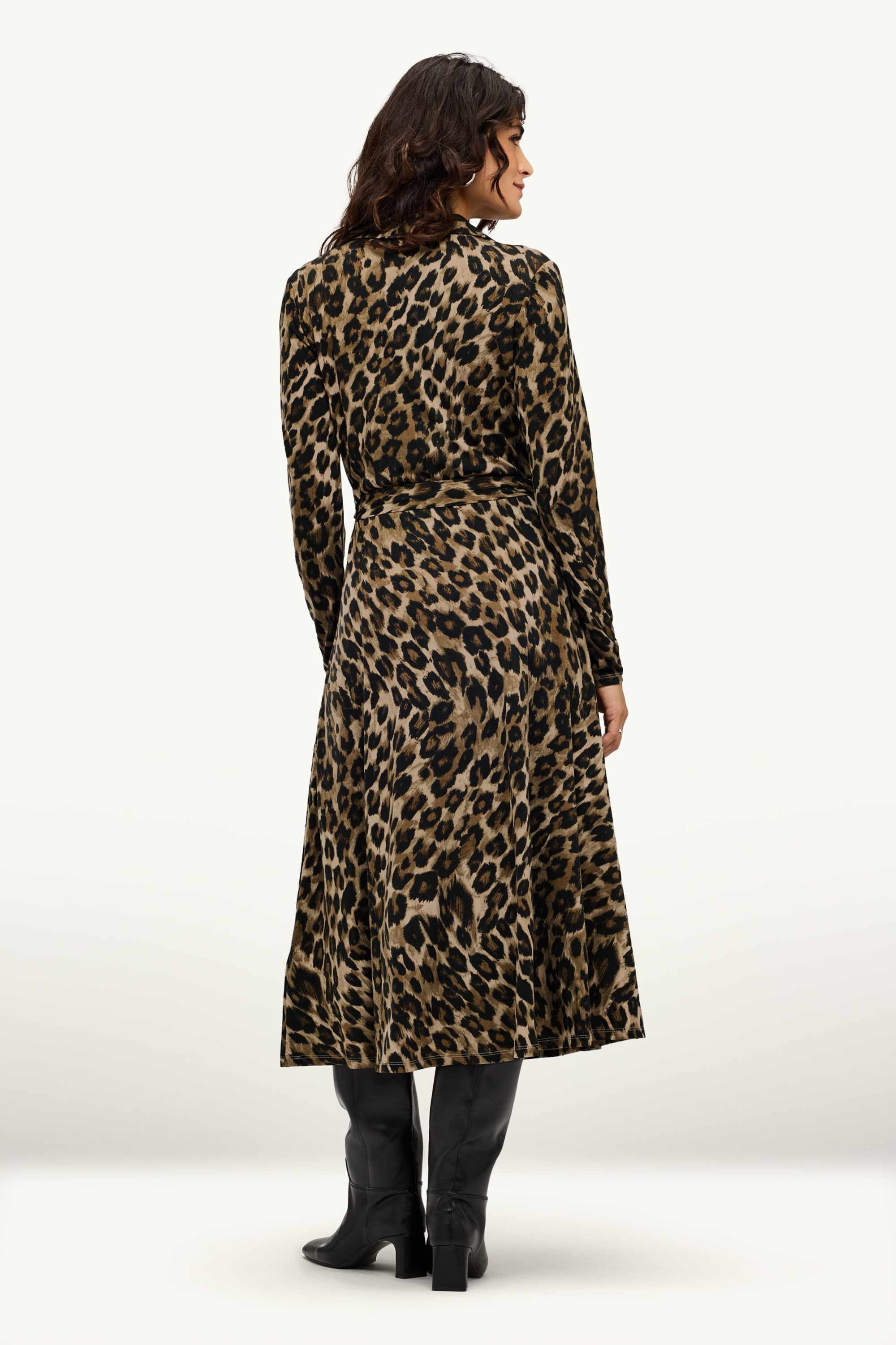Fit & flare dress with belt - leopard print brown