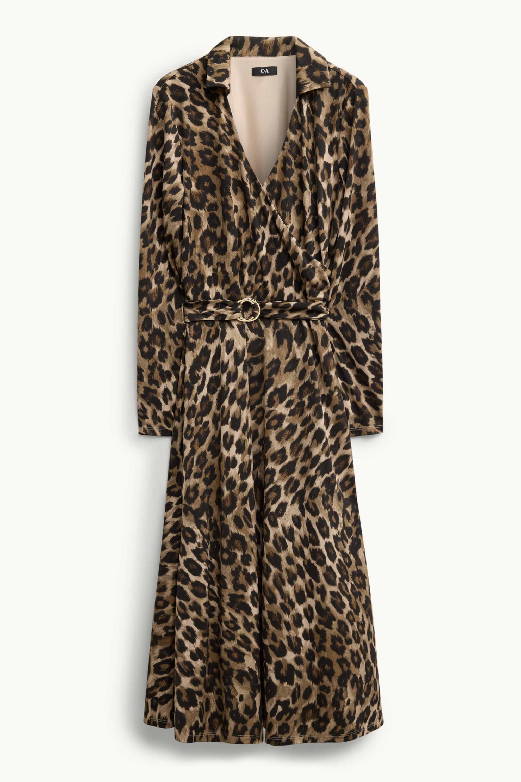 Fit & flare dress with belt - leopard print brown