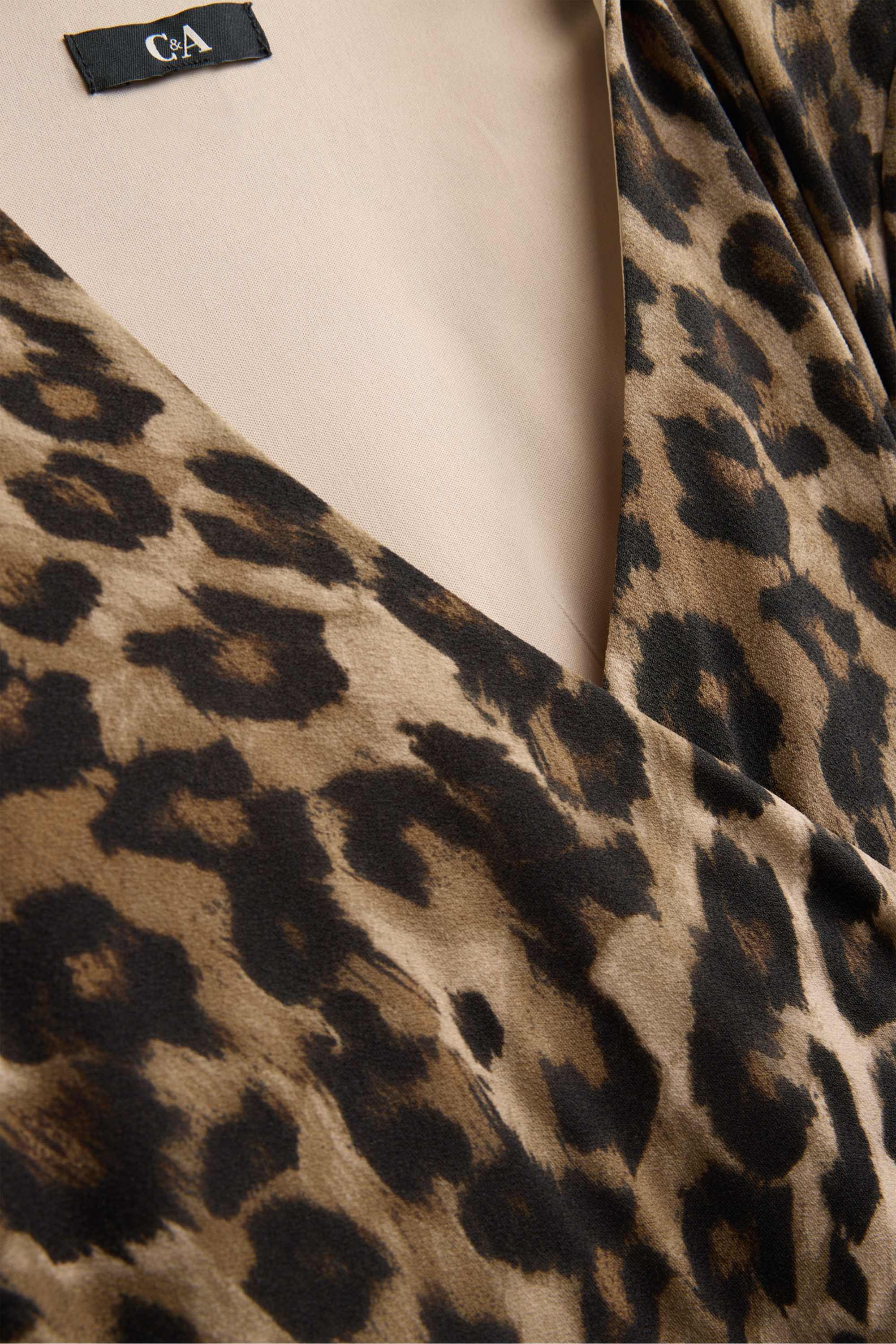 Fit & flare dress with belt - leopard print brown