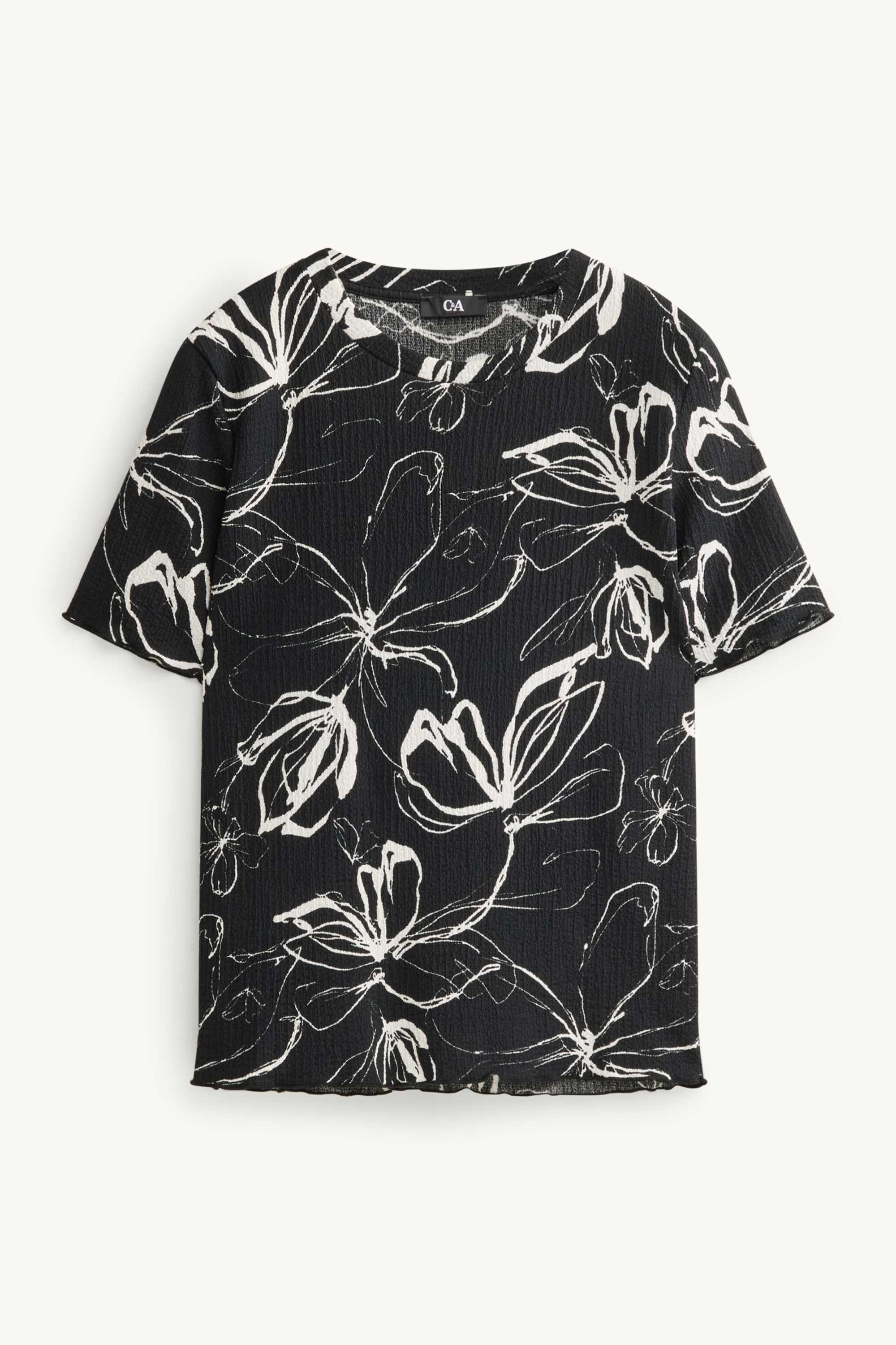 T-shirt - regular fit - floral black / white
