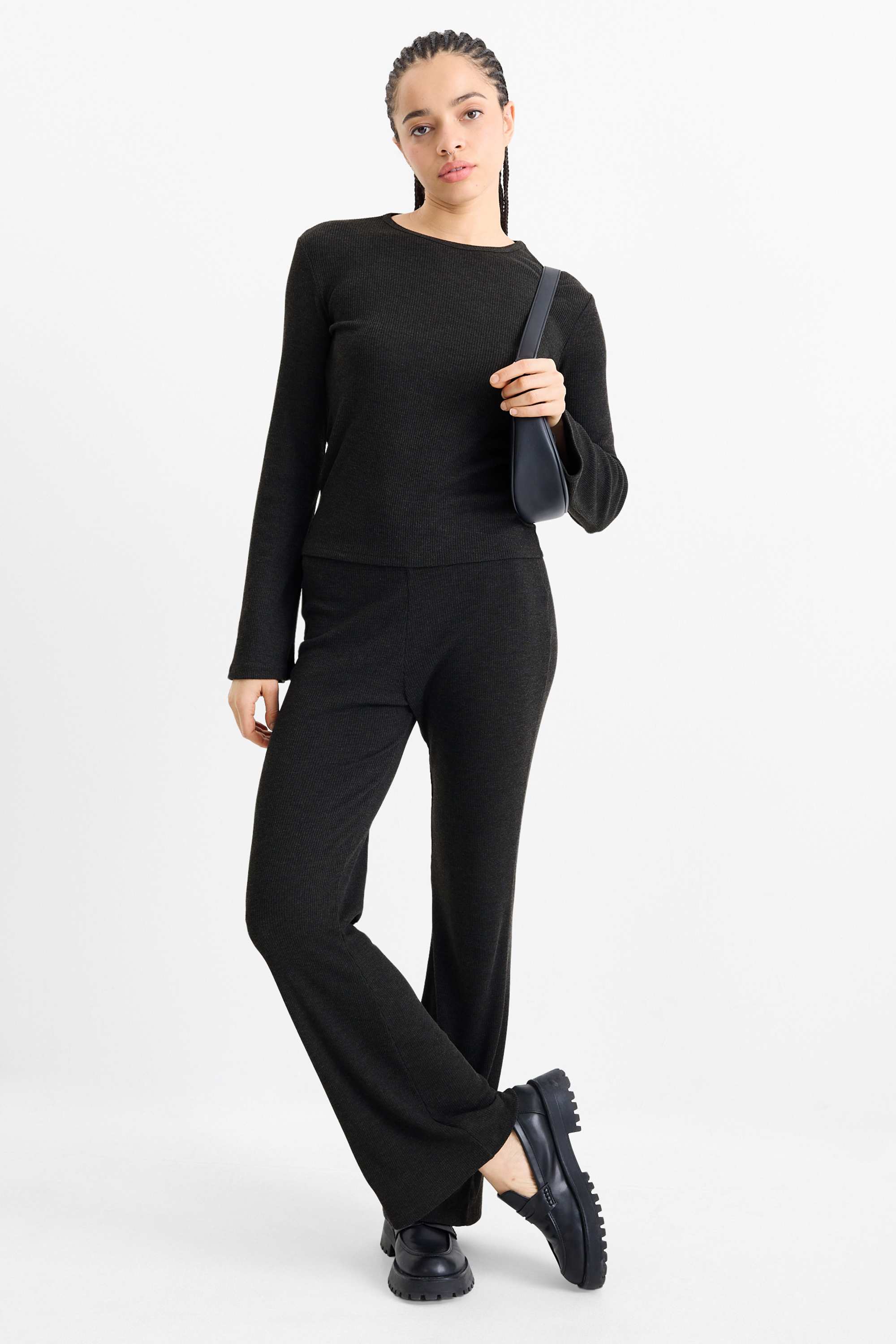 Flared leggings - ribbed dark gray