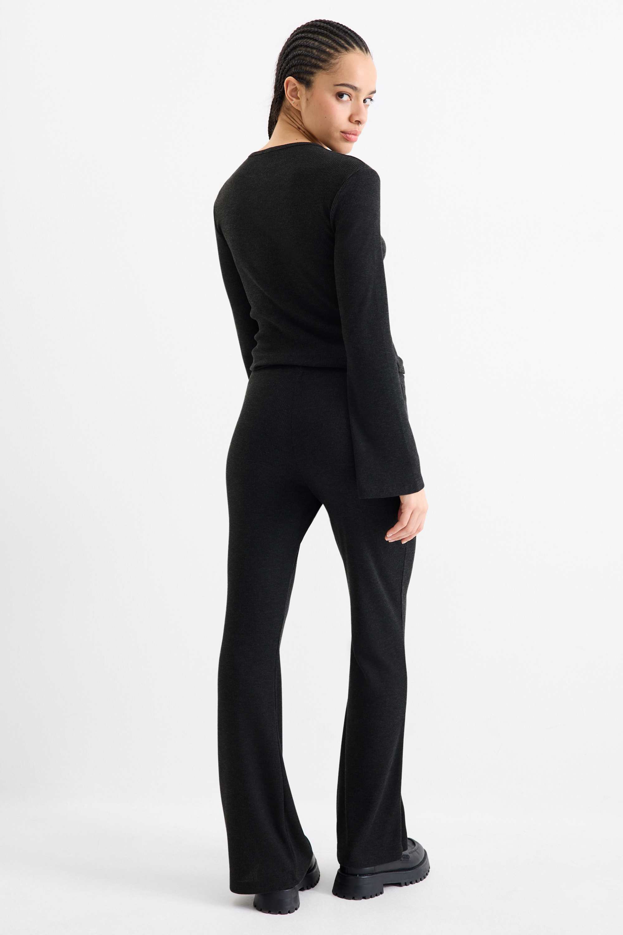 Flared leggings - ribbed dark gray