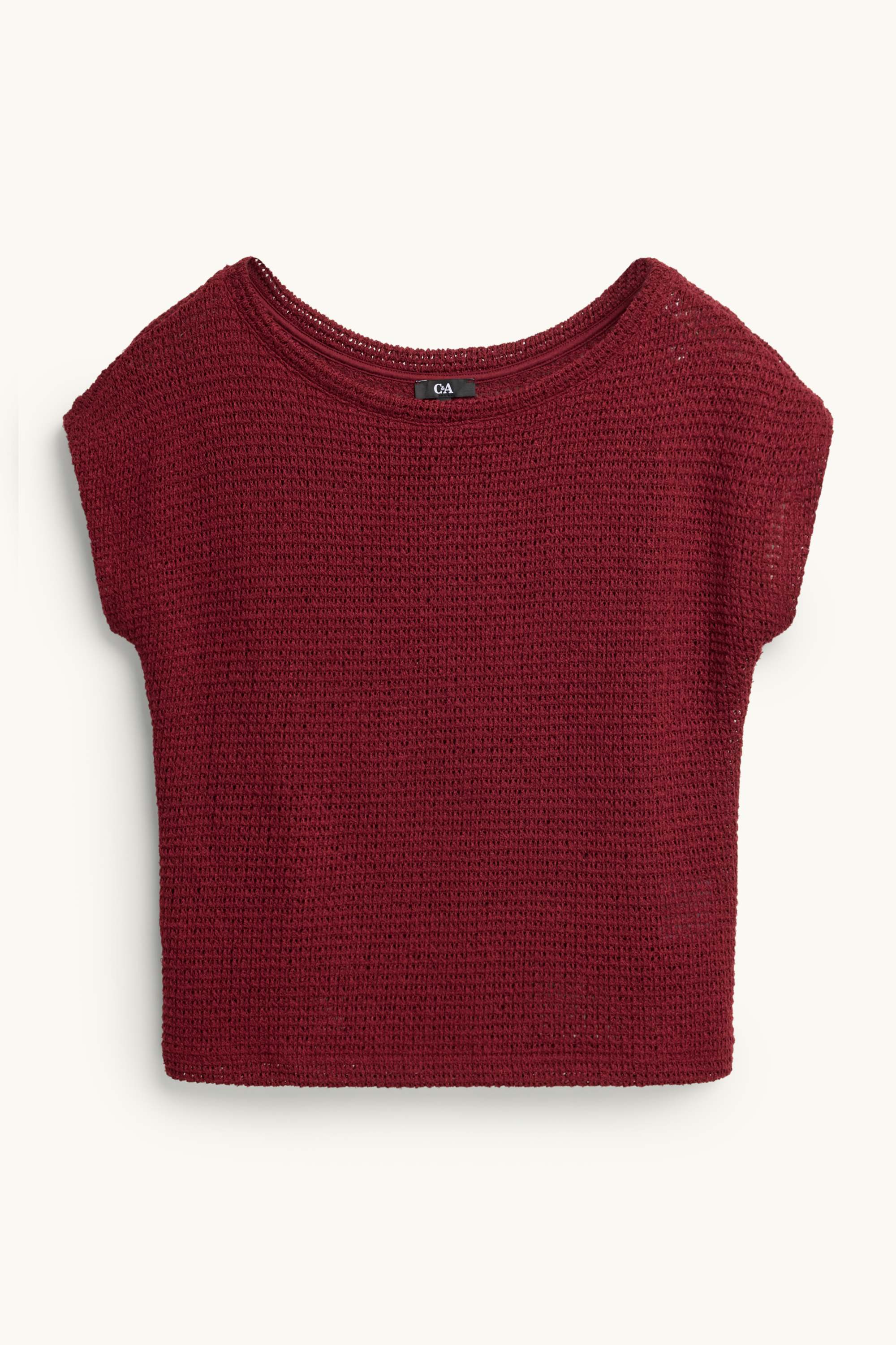 Knitted T-shirt - relaxed fit - textured bordeaux