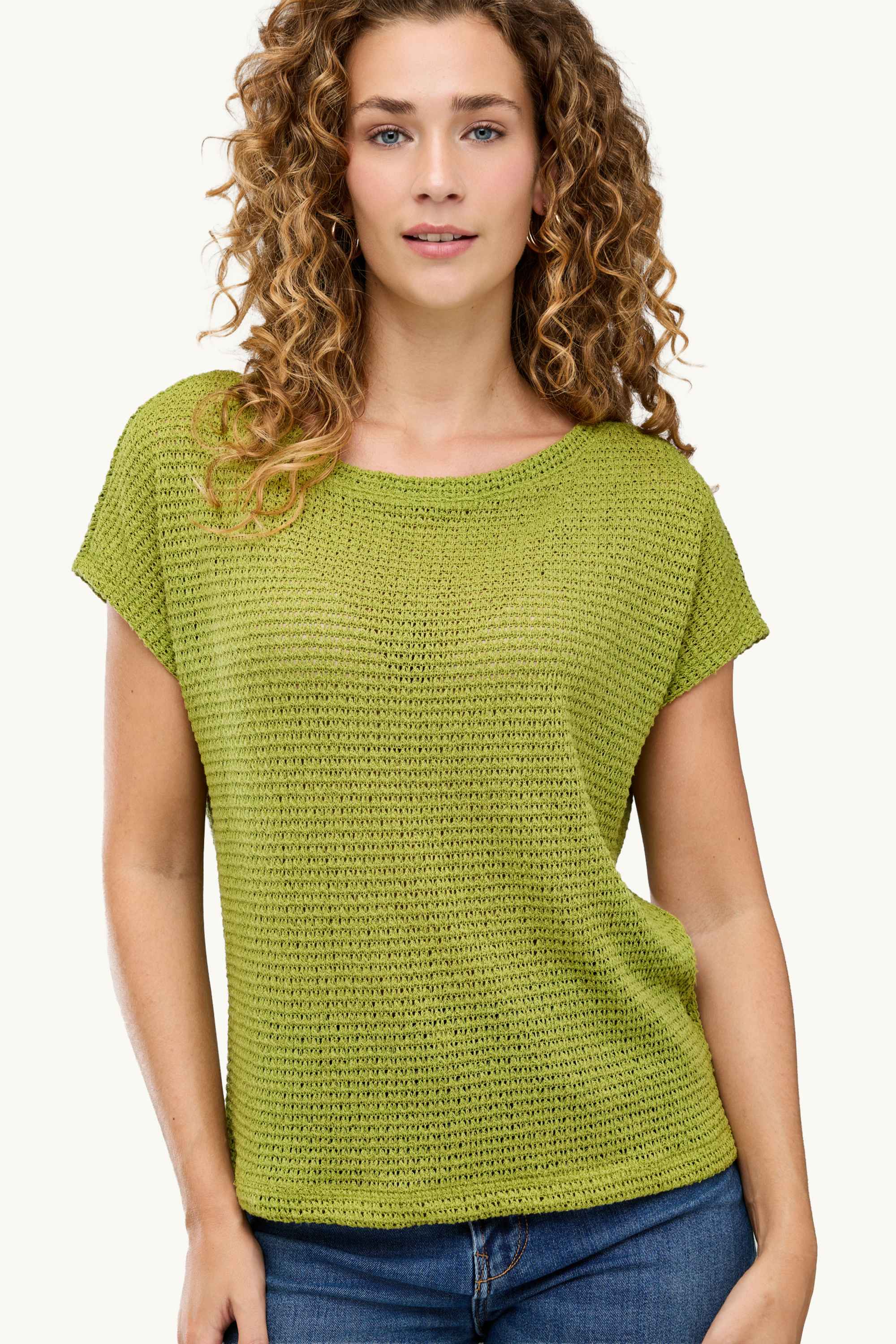 Knitted T-shirt - relaxed fit - textured light green