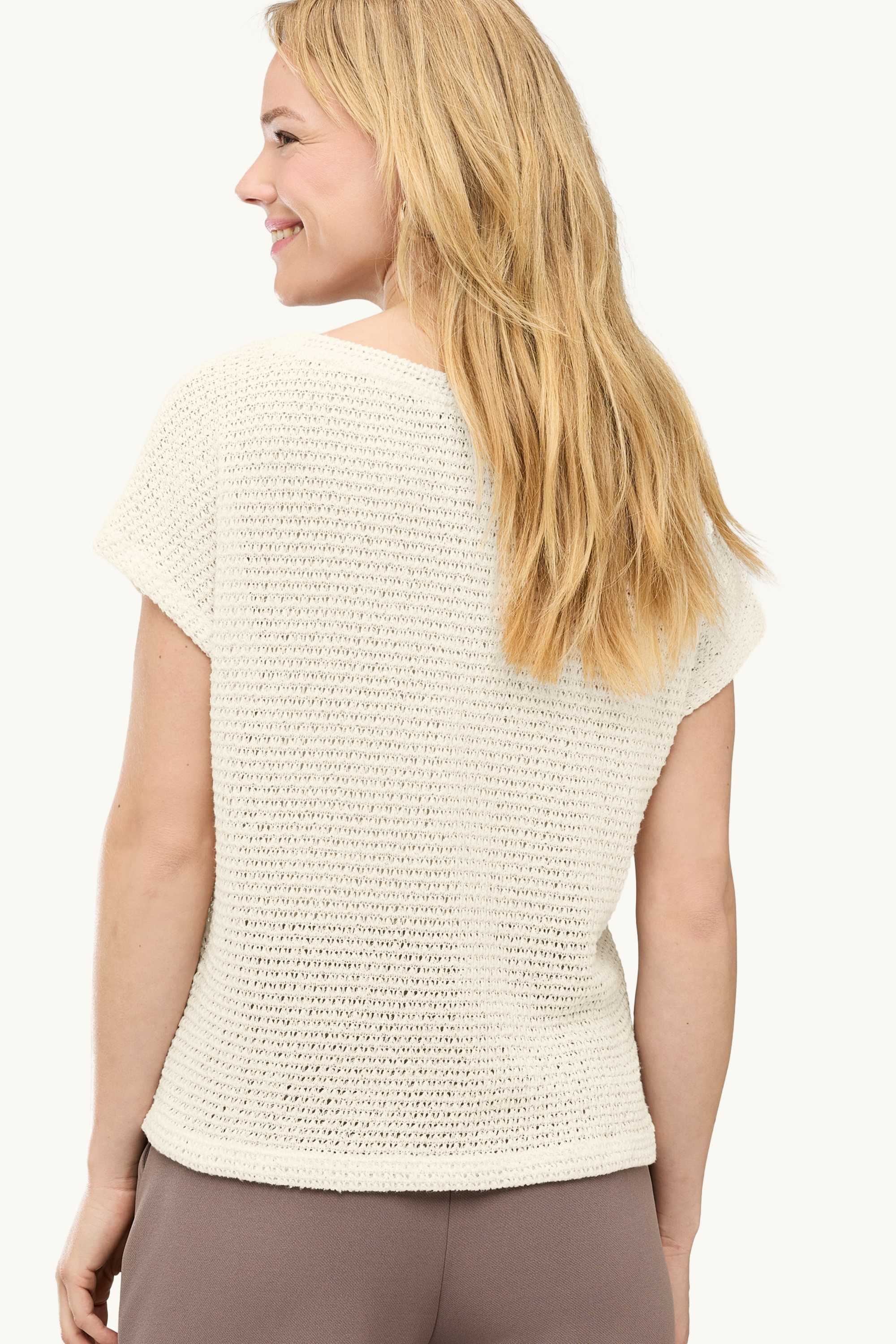 Knitted T-shirt - relaxed fit - textured cremewhite