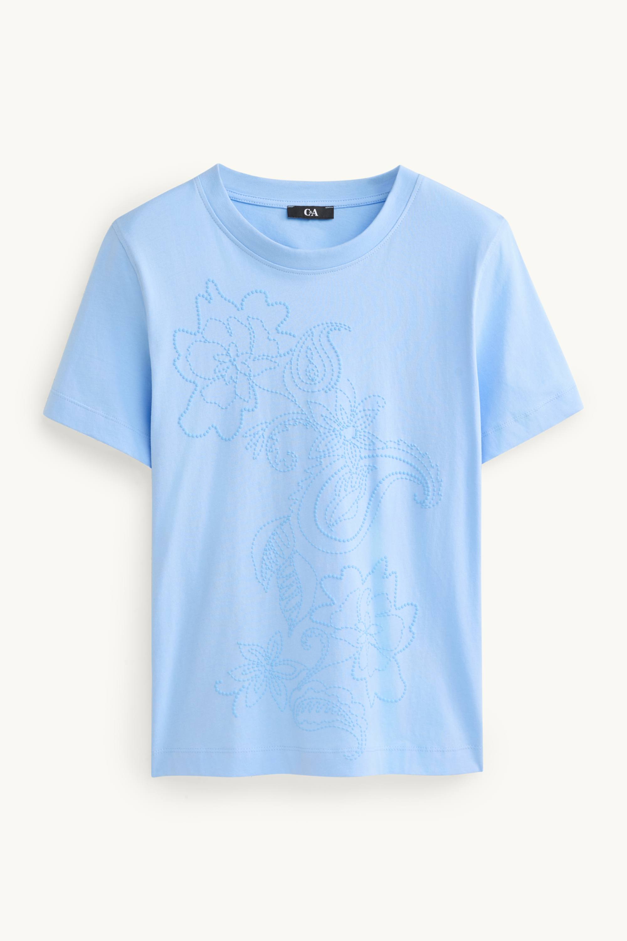 T-shirt - regular fit - embroidered - floral light blue