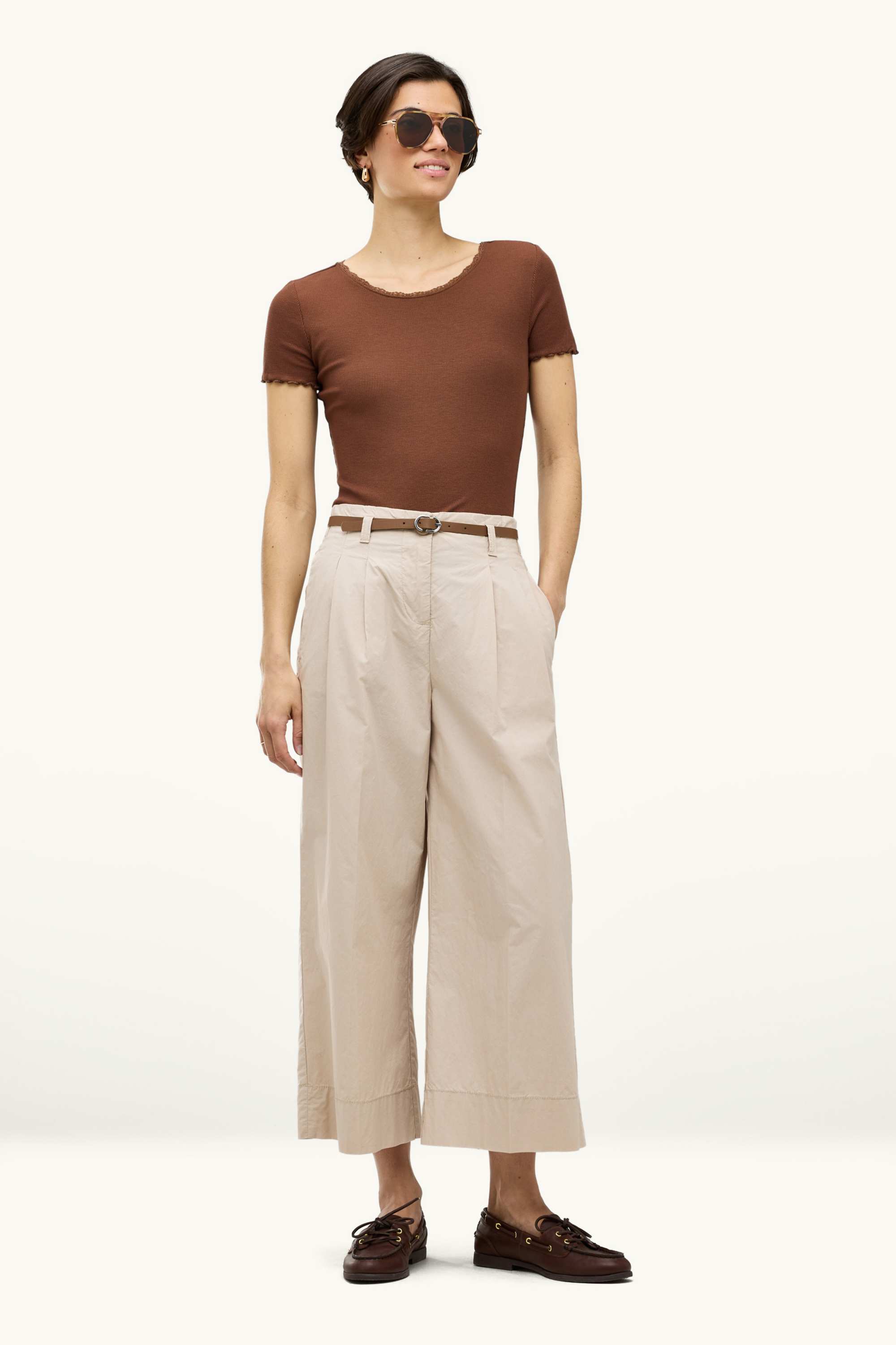 T-shirt - relaxed fit - ribbed brown