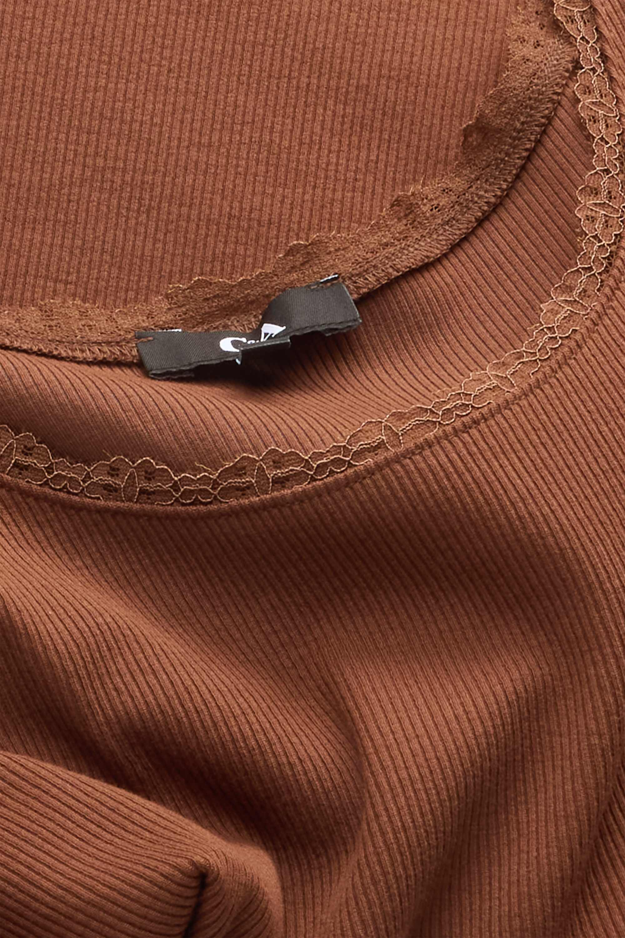 T-shirt - relaxed fit - ribbed brown