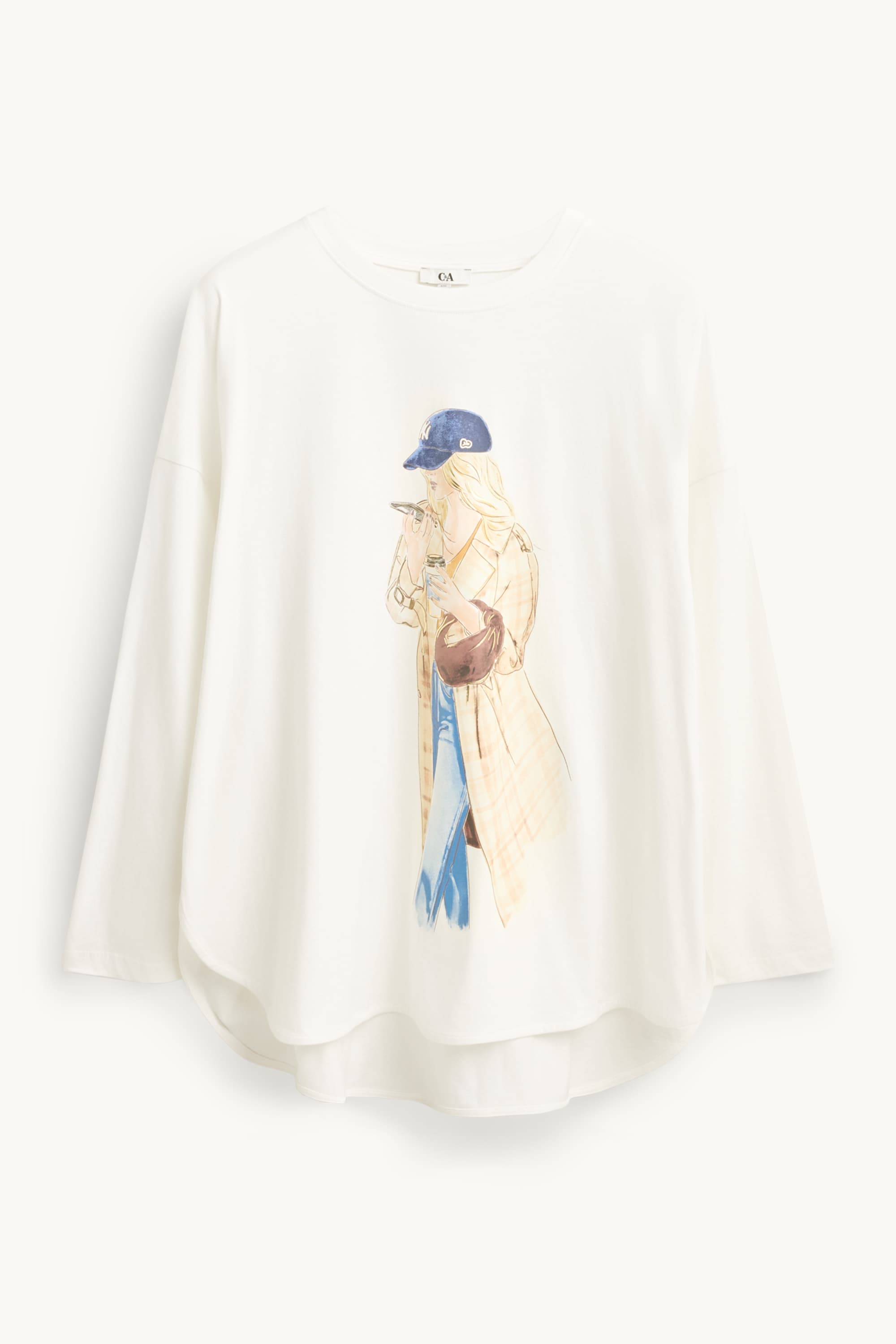 Long sleeve top - relaxed fit - shiny white