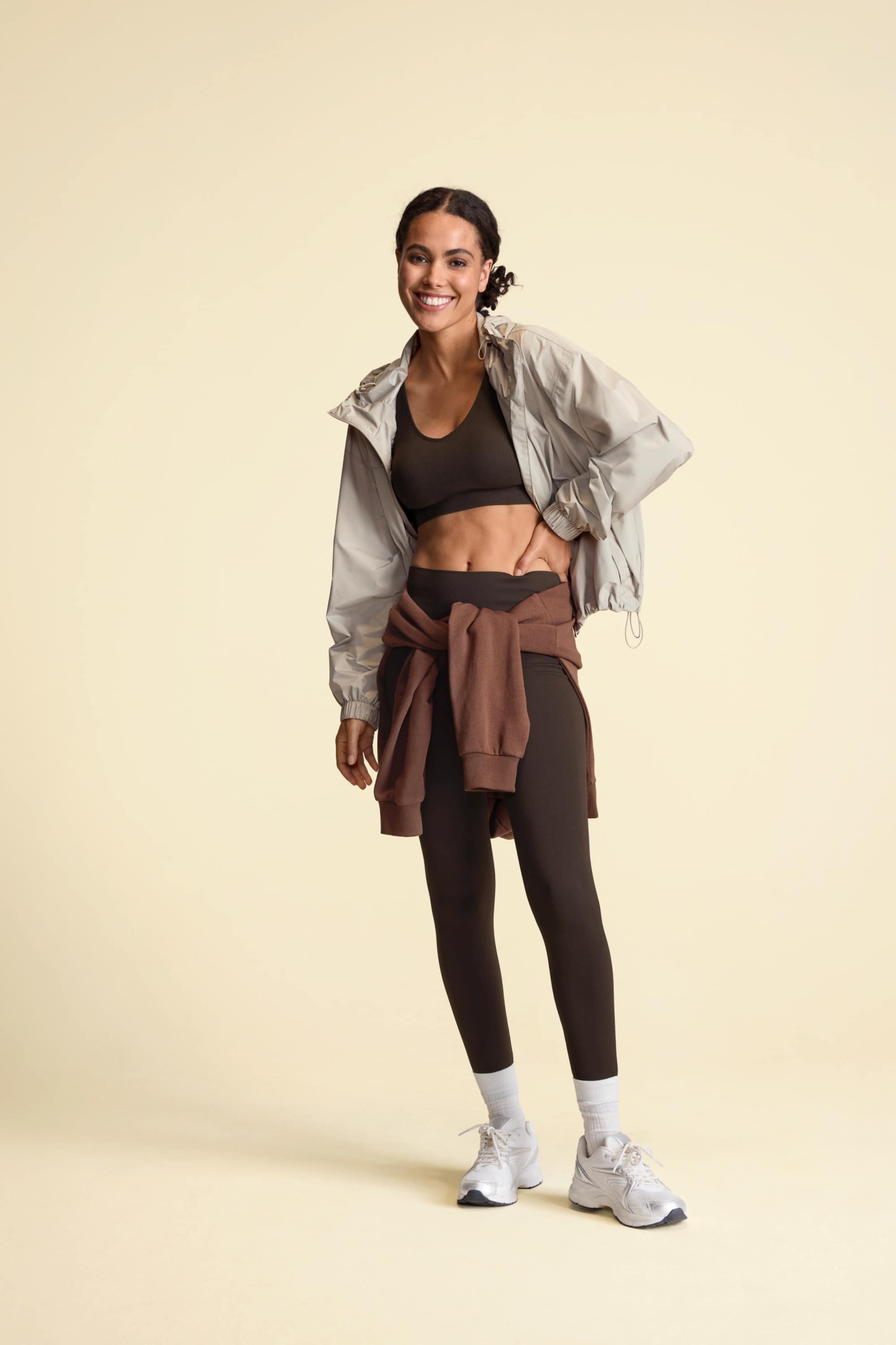 Sports bra - padded - ribbed - seamless brown