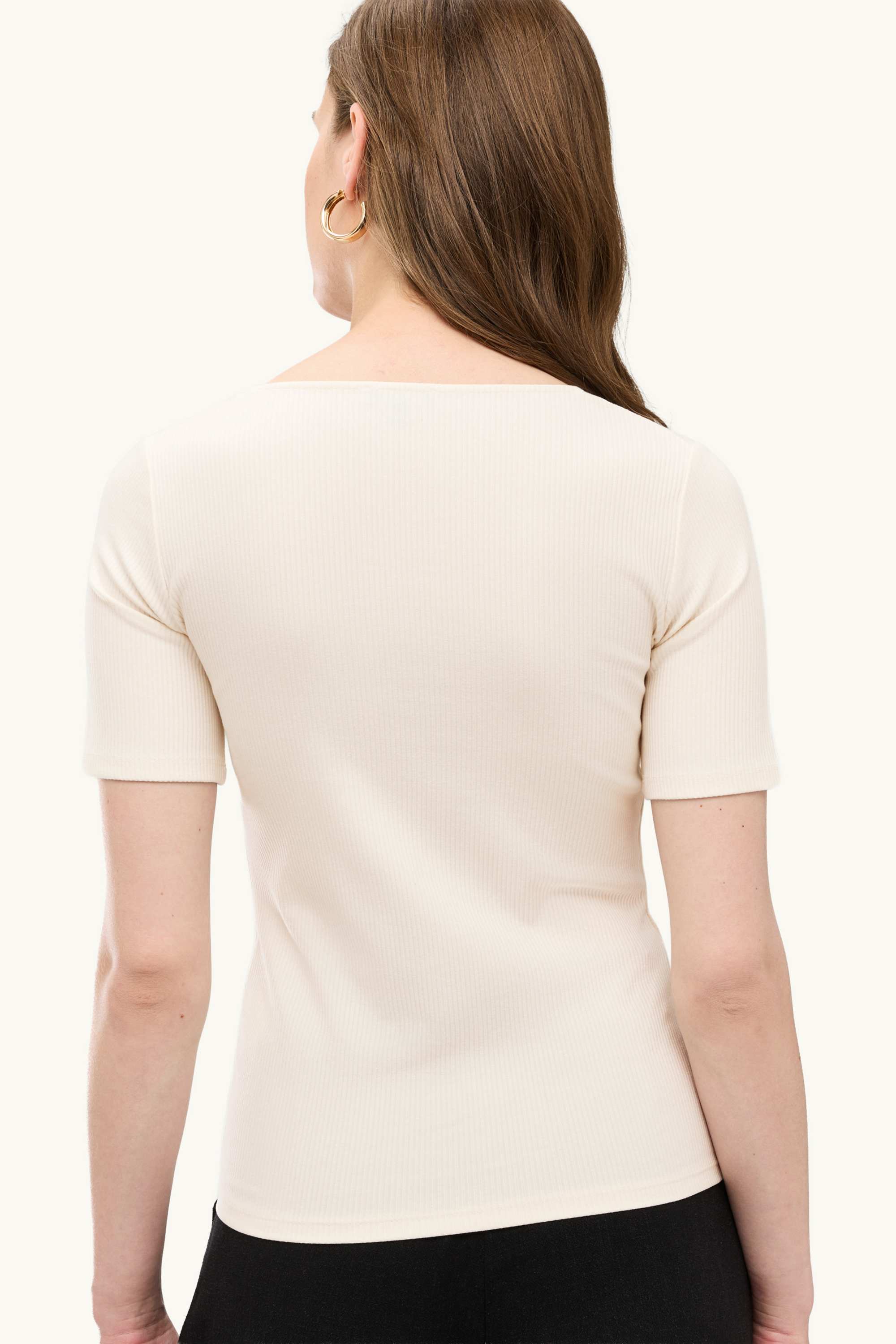 V-neck T-shirt - regular fit - ribbed cremewhite