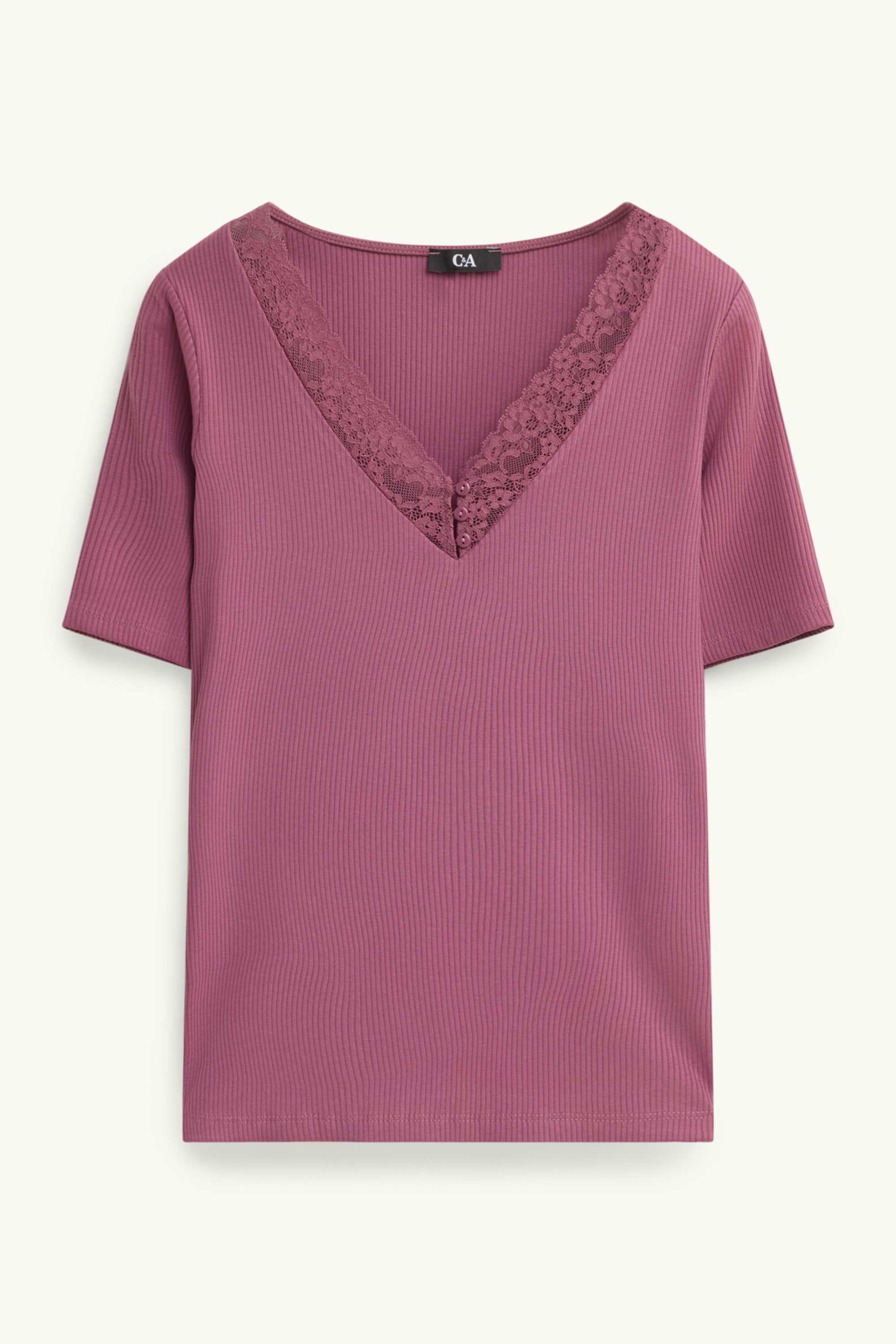V-neck T-shirt - regular fit - ribbed purple