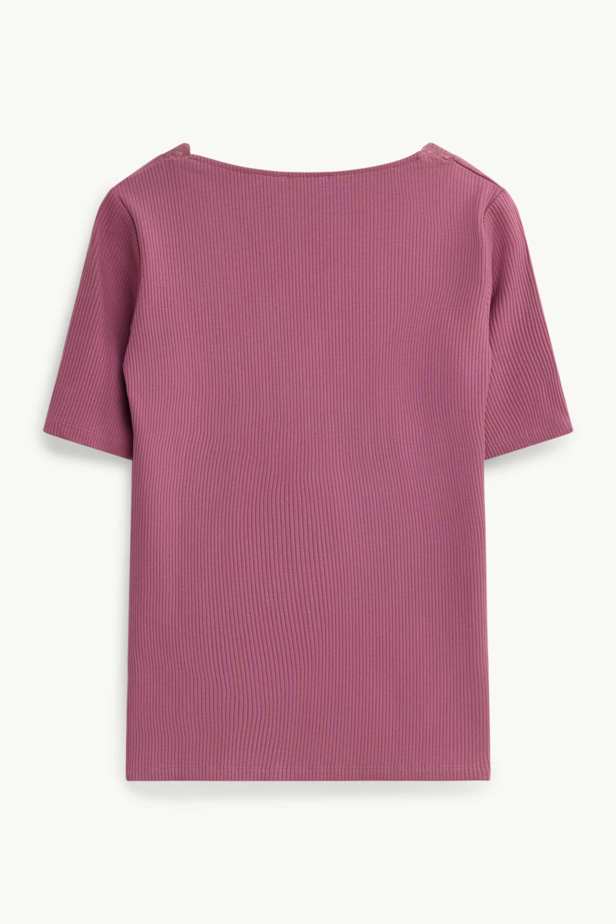 V-neck T-shirt - regular fit - ribbed purple