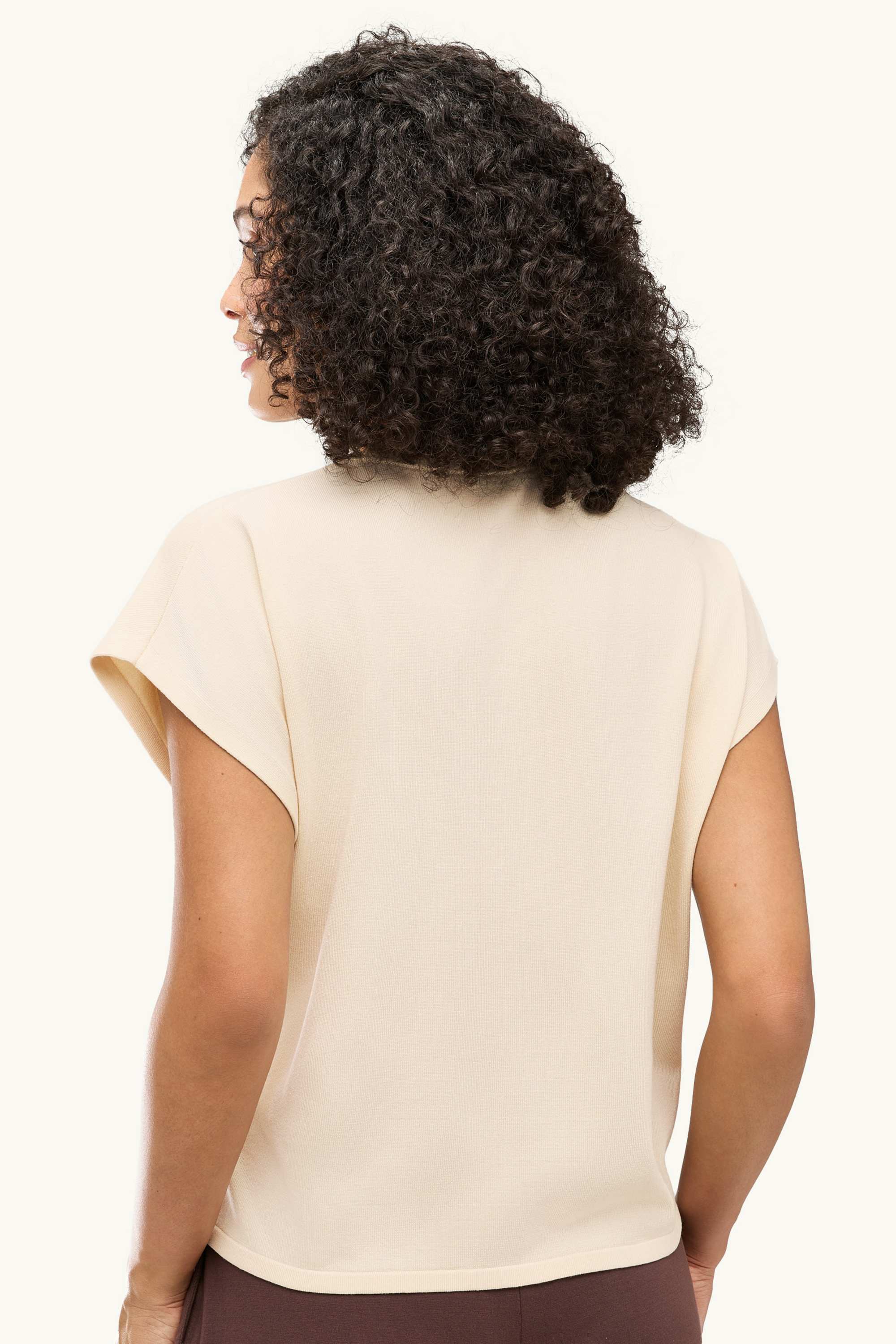 Knitted jumper - short sleeve light beige