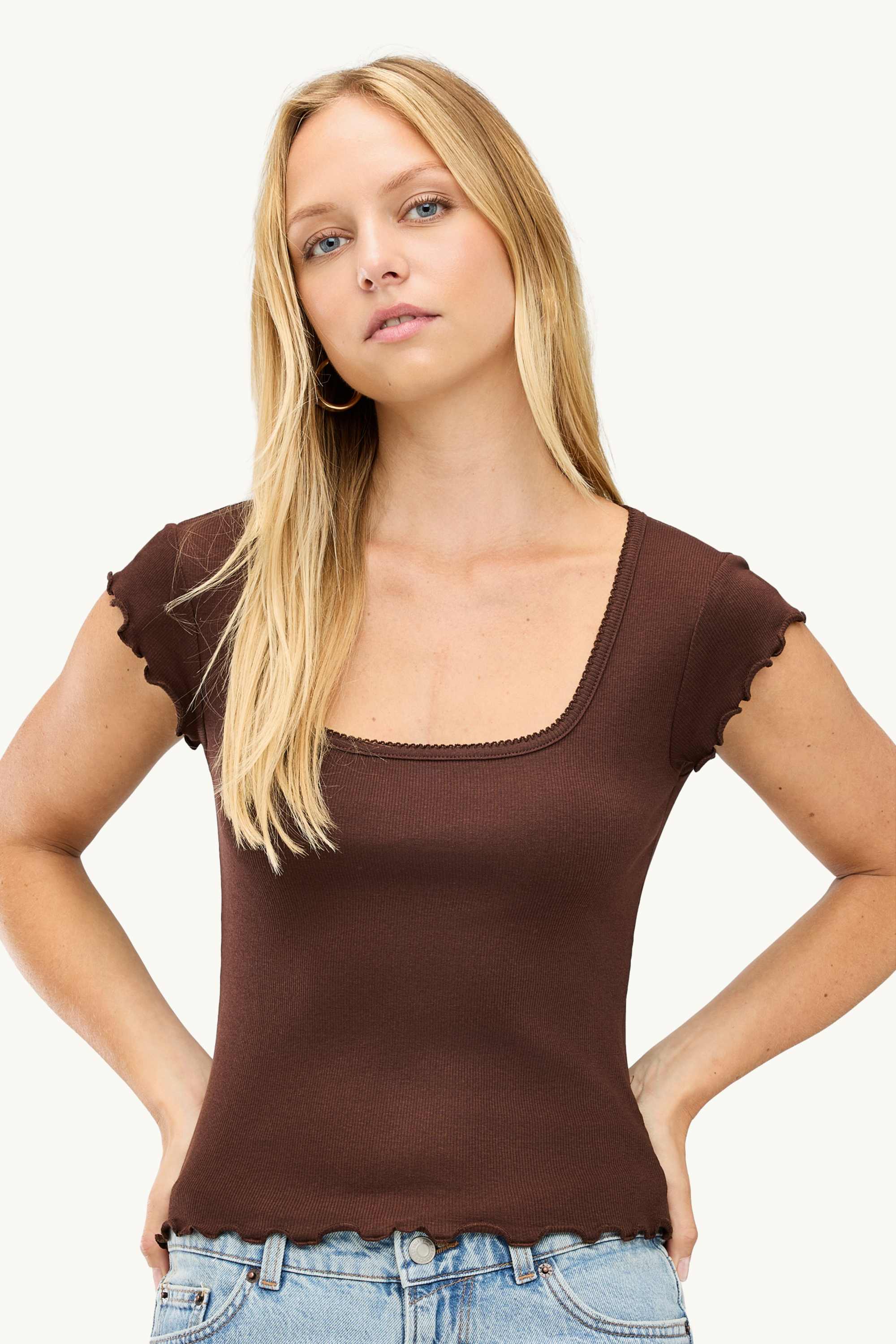 T-shirt - slim fit - ribbed brown