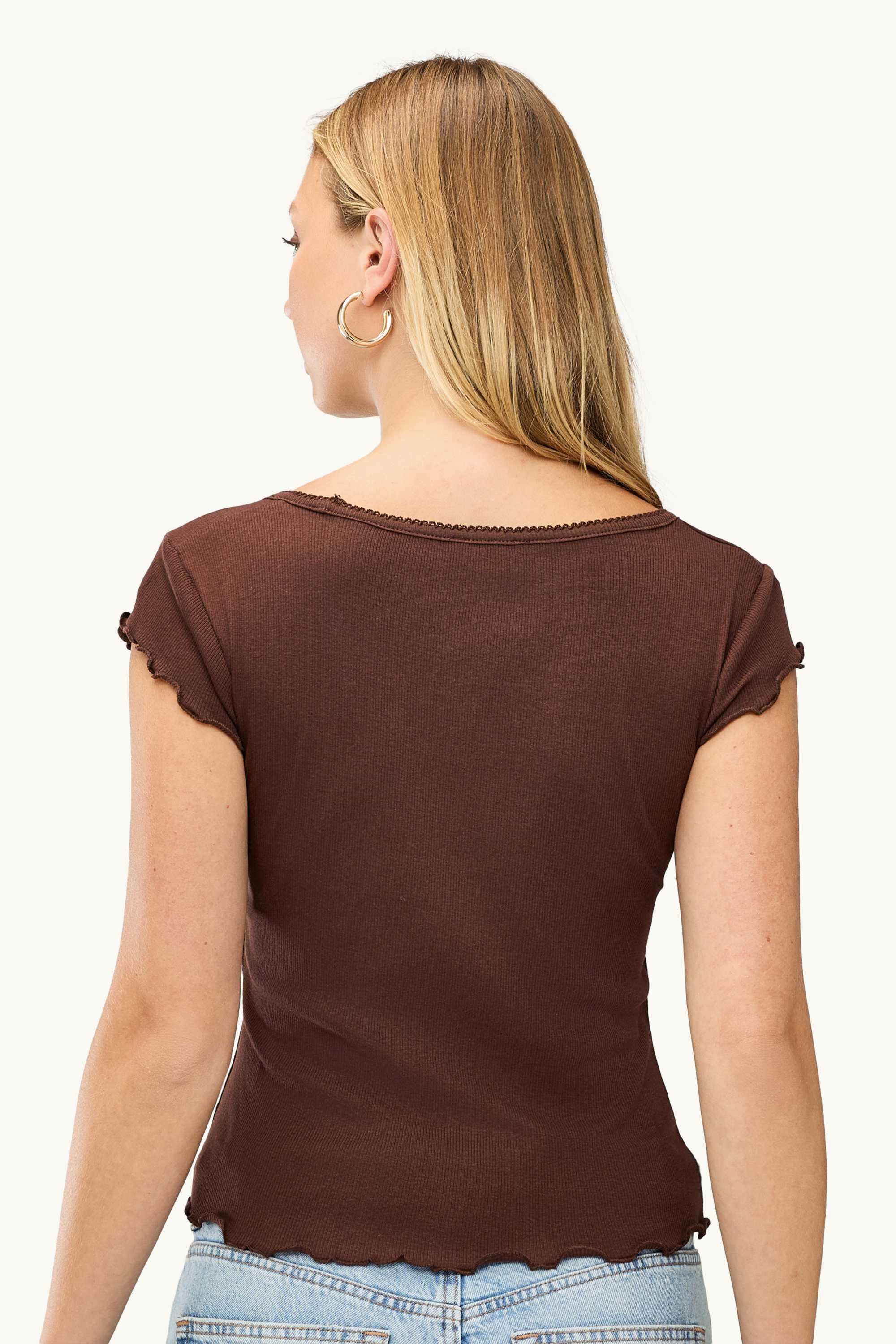 T-shirt - slim fit - ribbed brown