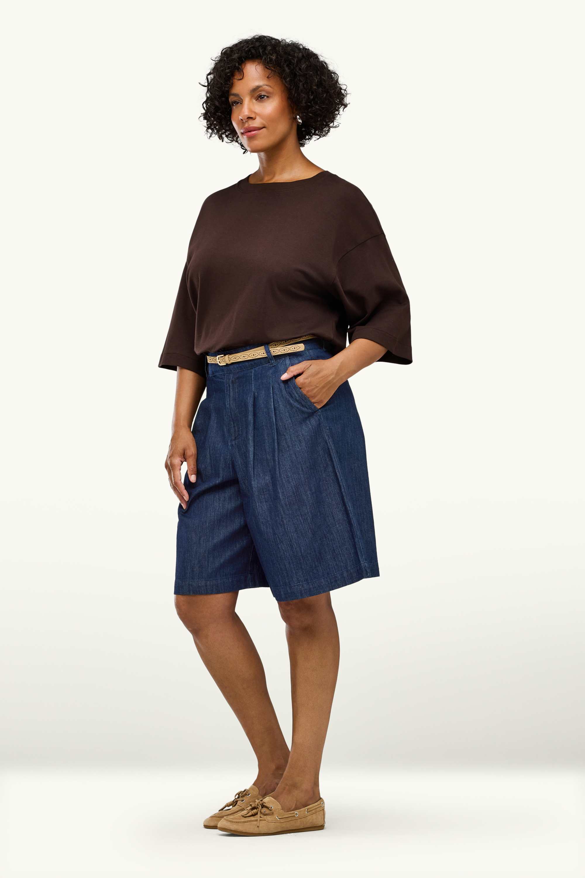 Jorts - mid-rise waist denim-dark blue