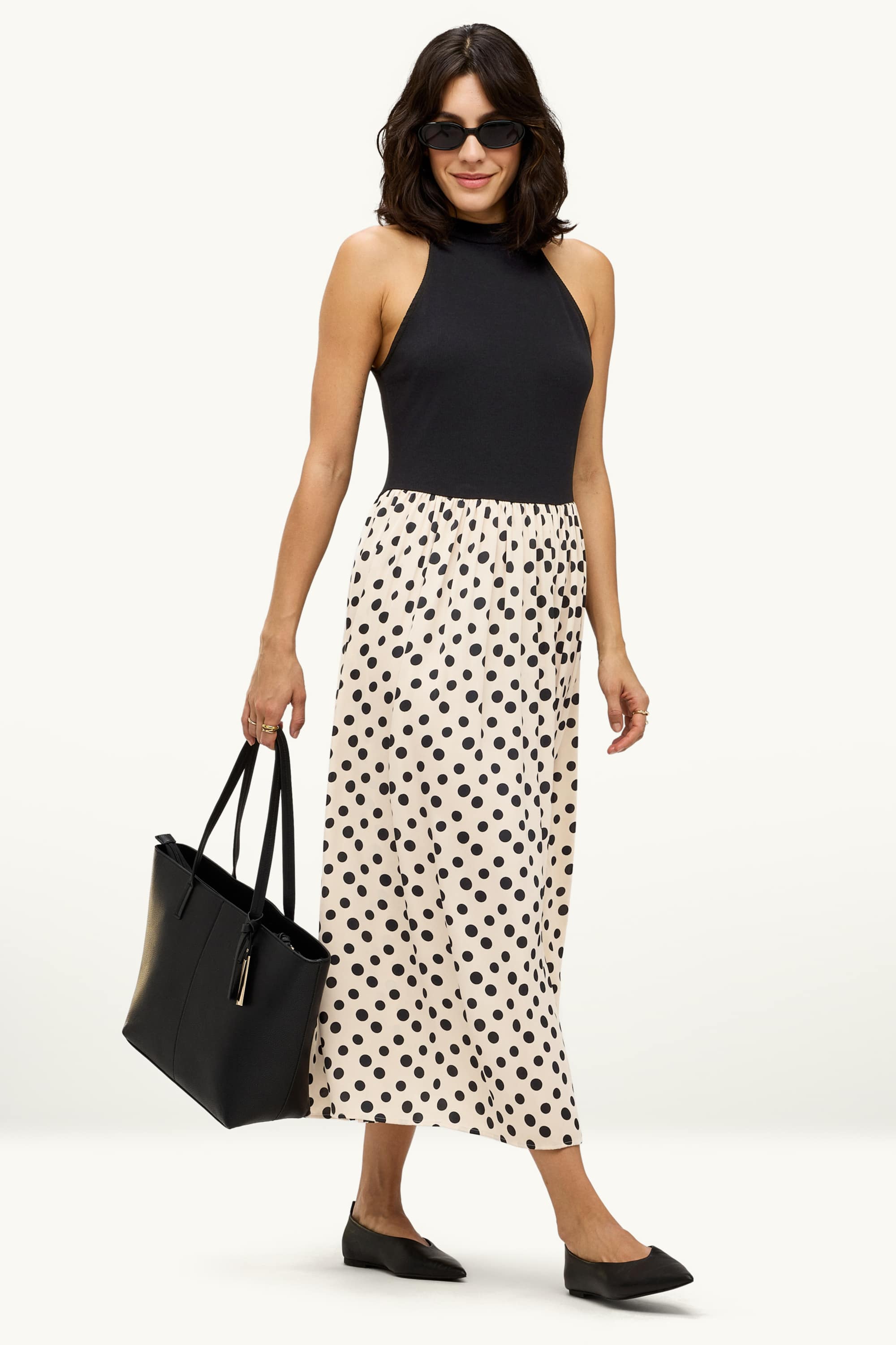 Fit & flare dress - polka dot white / black