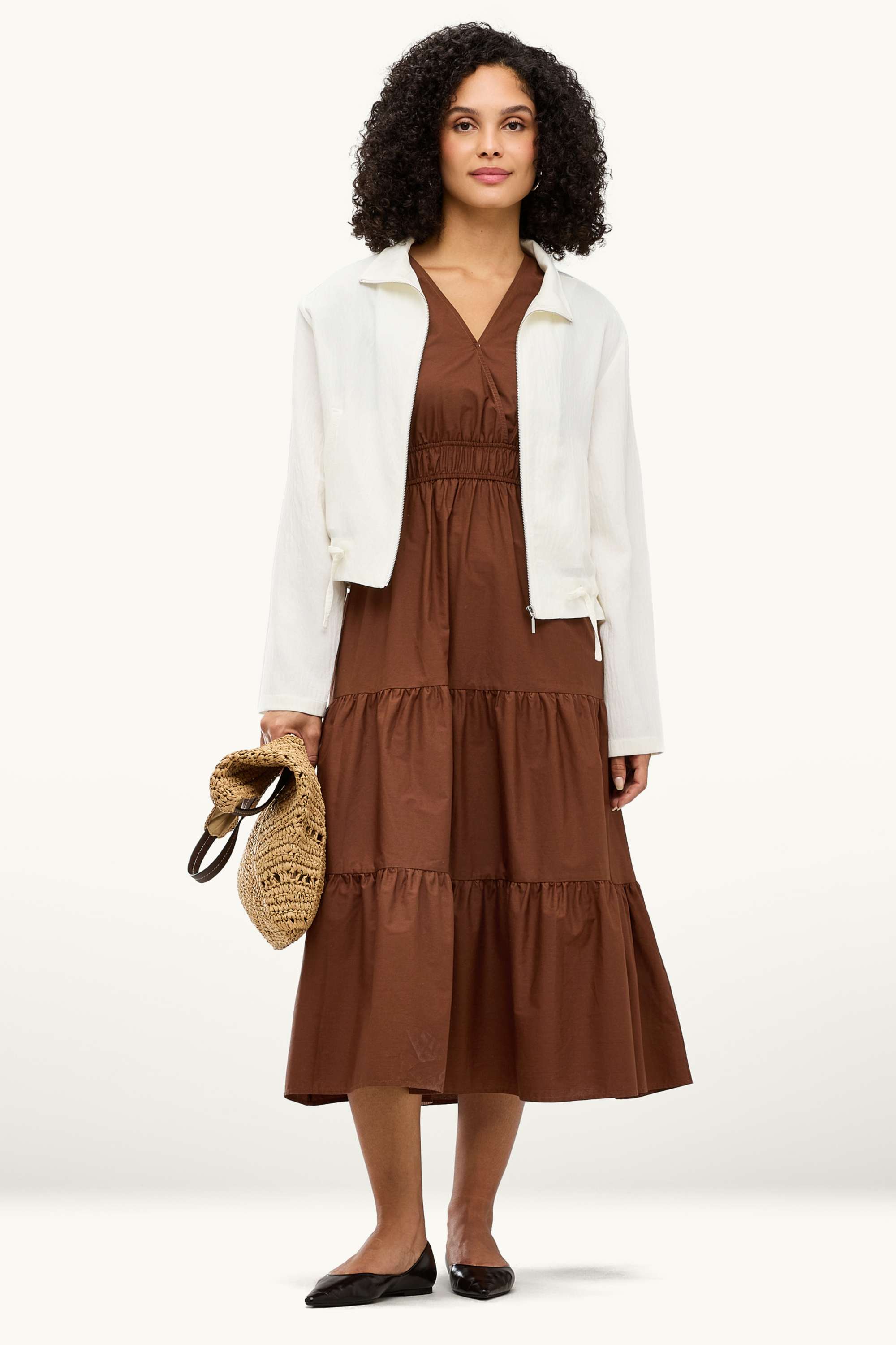 Fit & flare V-neck dress brown