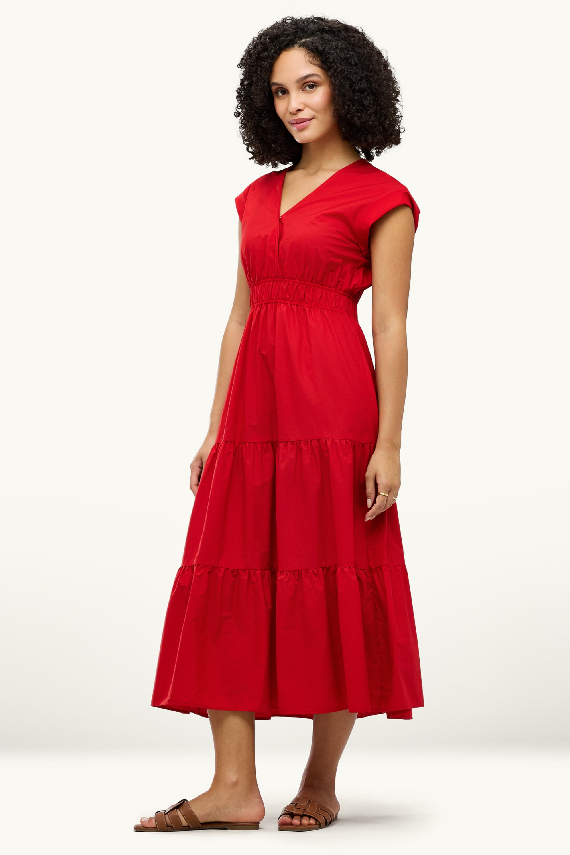 Fit & flare V-neck dress red