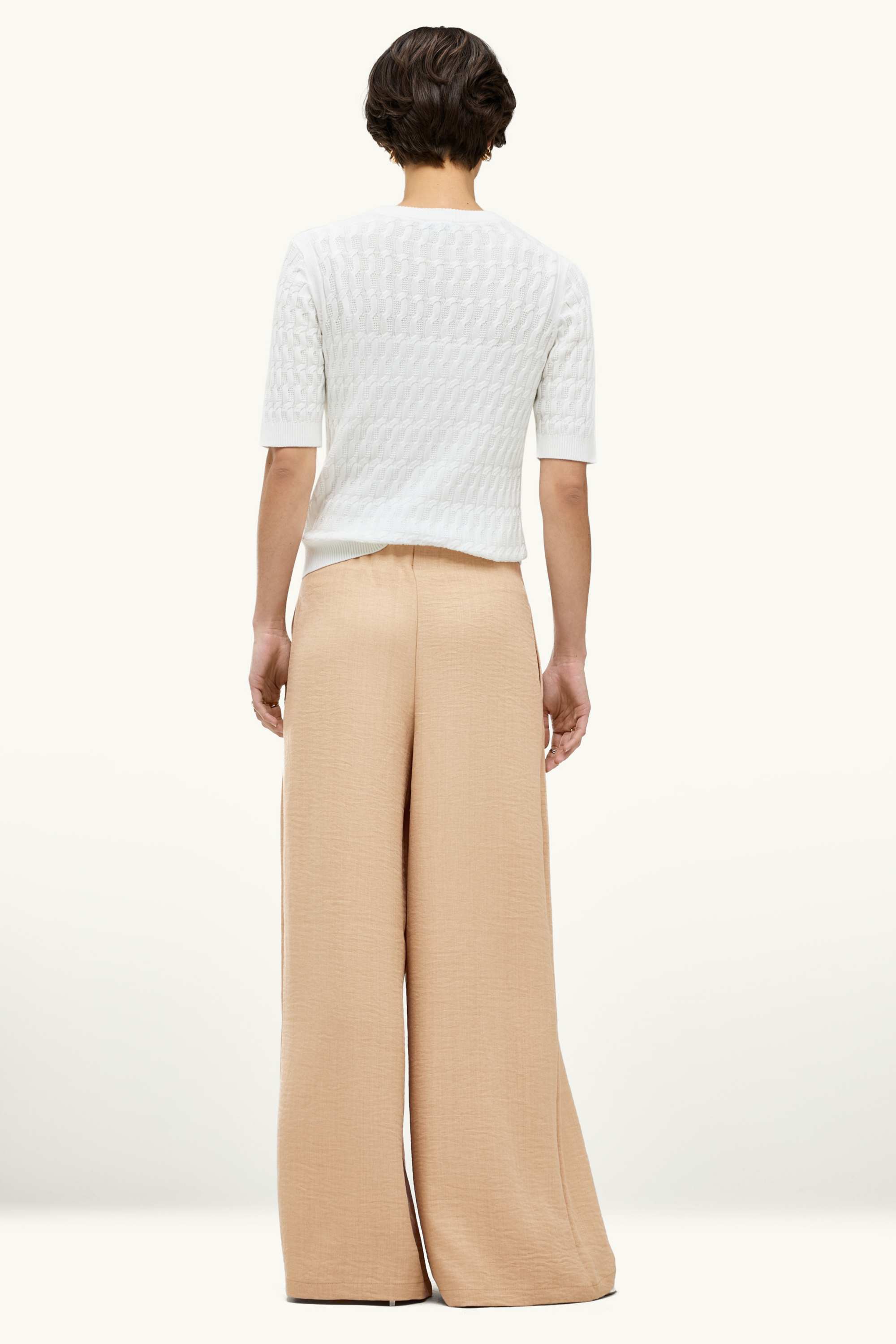 Cloth trousers - mid-rise waist - wide leg beige