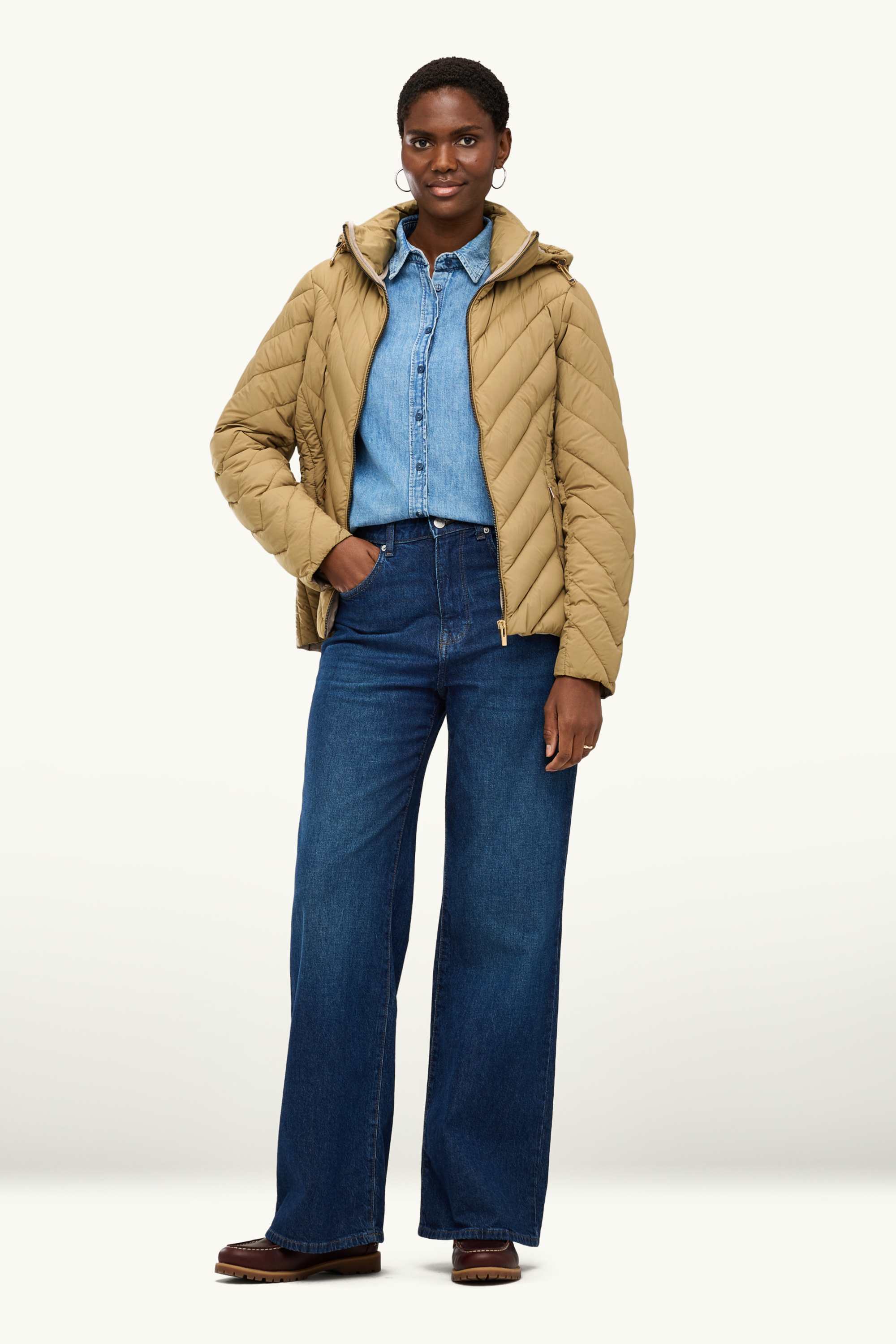 Quilted jacket with hood - lined khaki