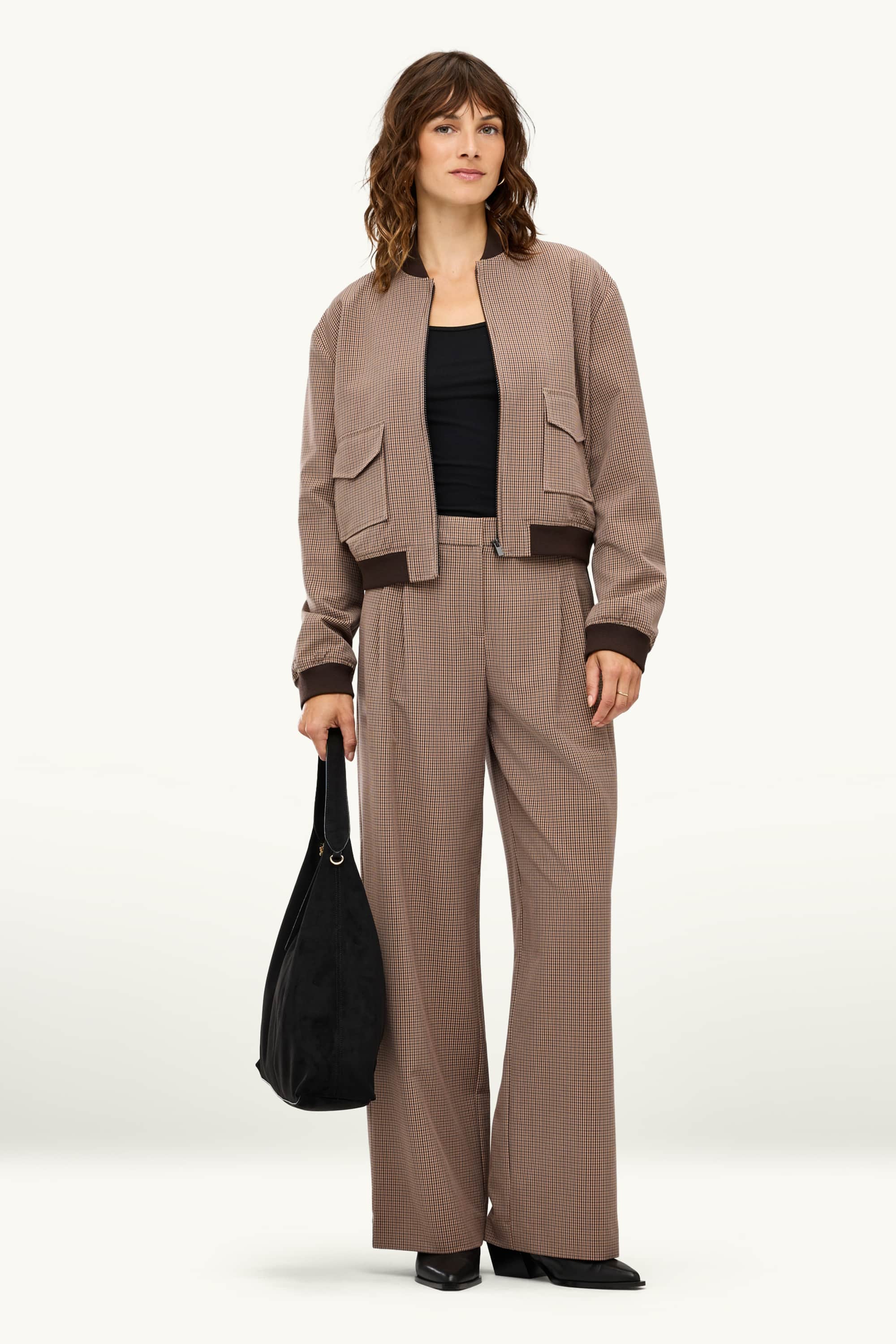 Business trousers - mid-rise waist - regular fit - check beige / brown