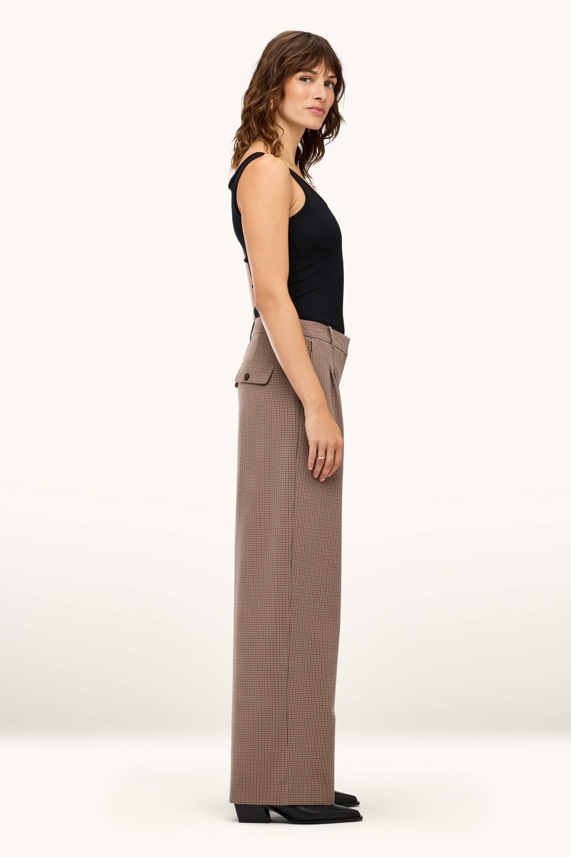 Business trousers - mid-rise waist - regular fit - check beige / brown