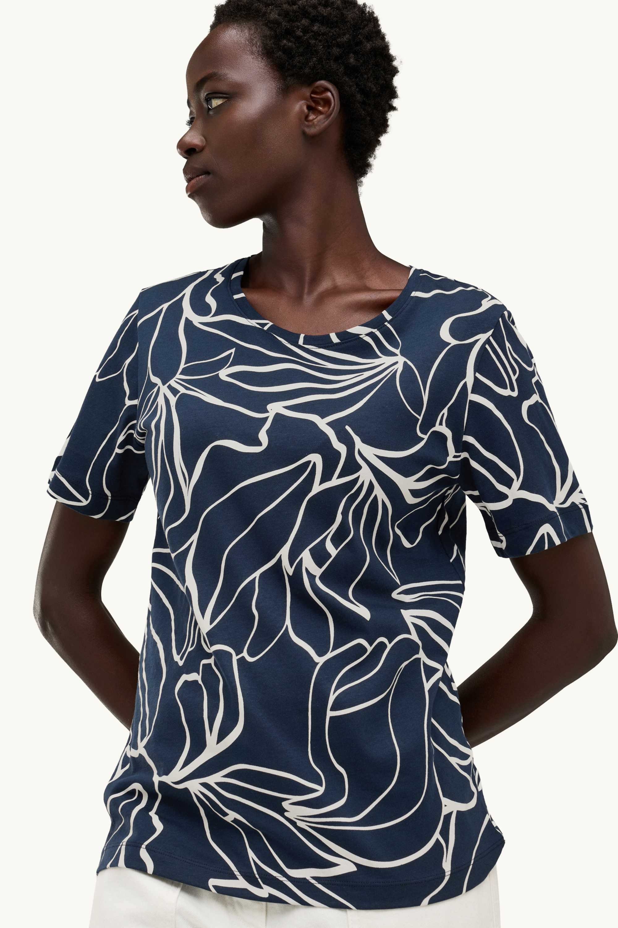 T-shirt - regular fit - patterned dark blue / white