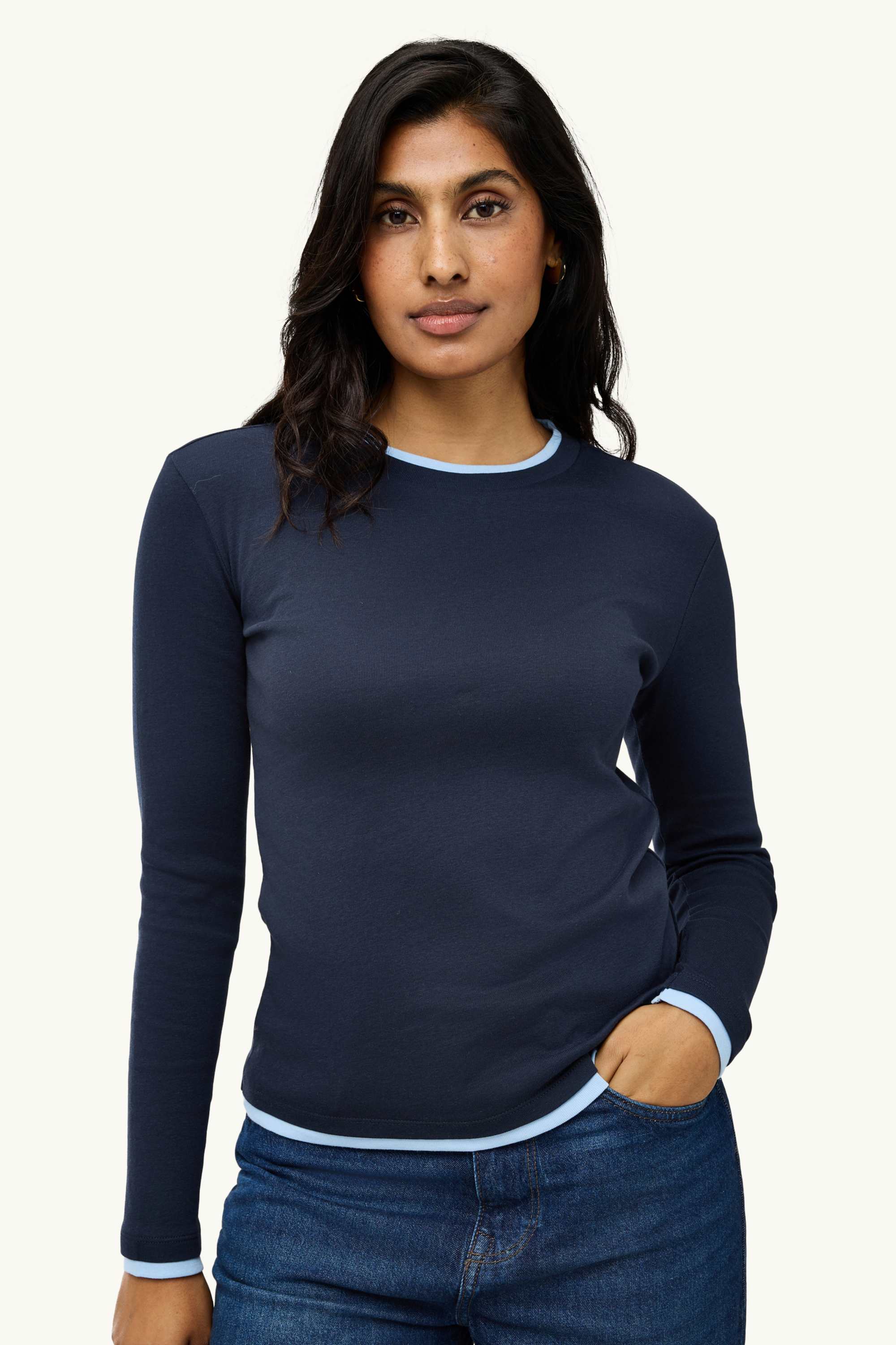 Long sleeve top - regular fit - 2-in-1 look blue / light blue