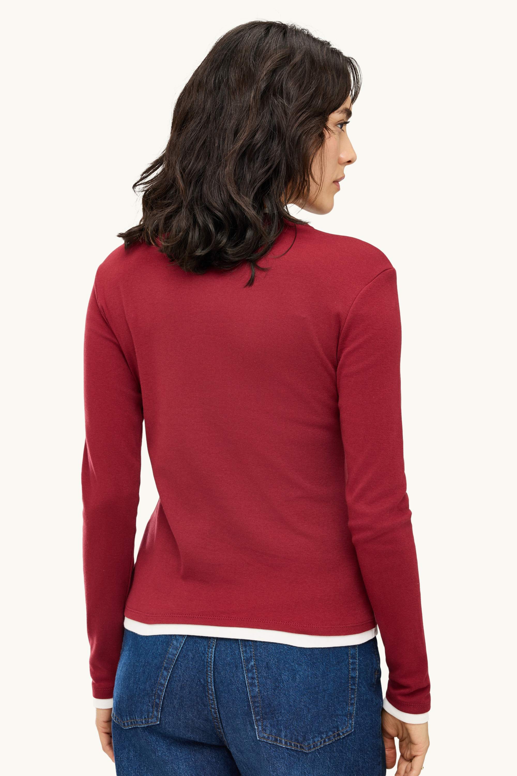 Long sleeve top - regular fit - 2-in-1 look red / white