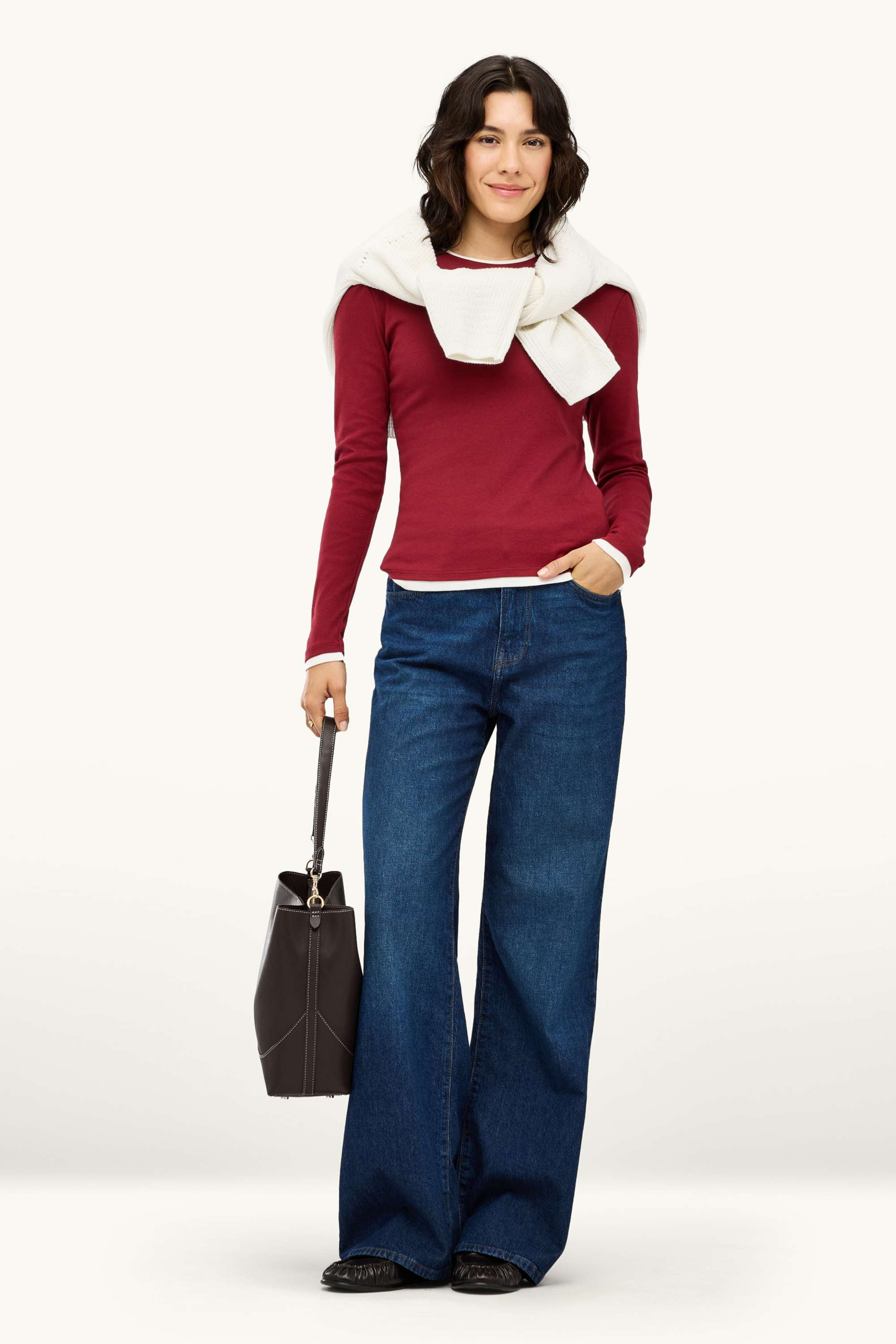 Long sleeve top - regular fit - 2-in-1 look red / white