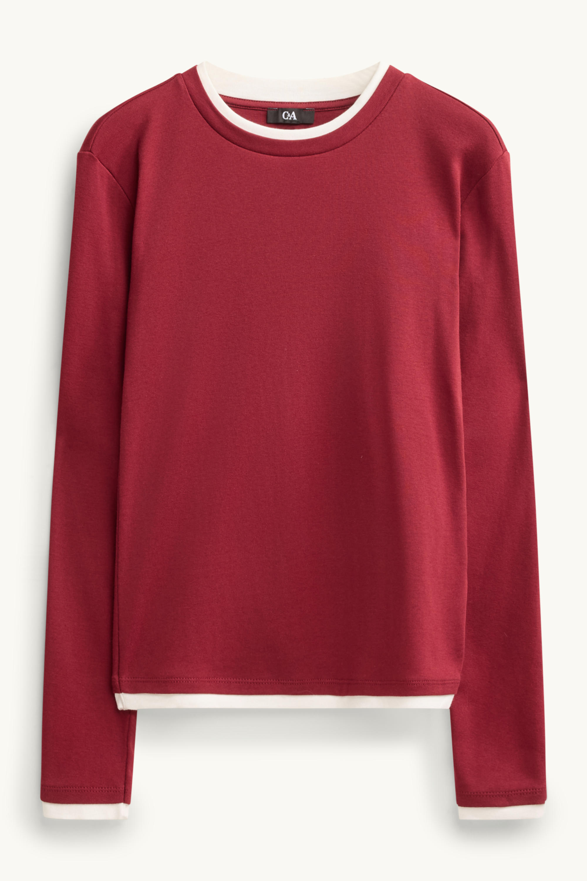 Long sleeve top - regular fit - 2-in-1 look red / white