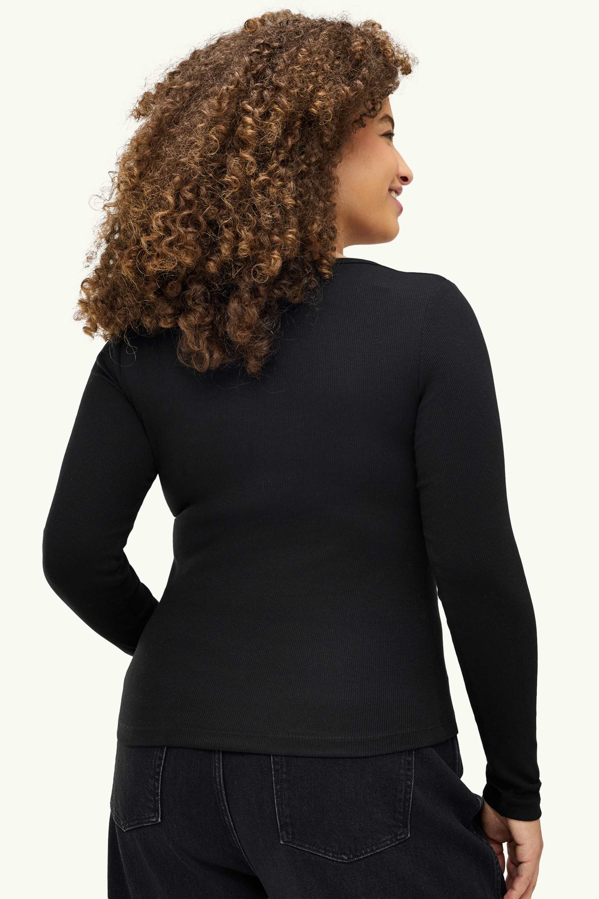Long sleeve top with V-neck - slim fit black