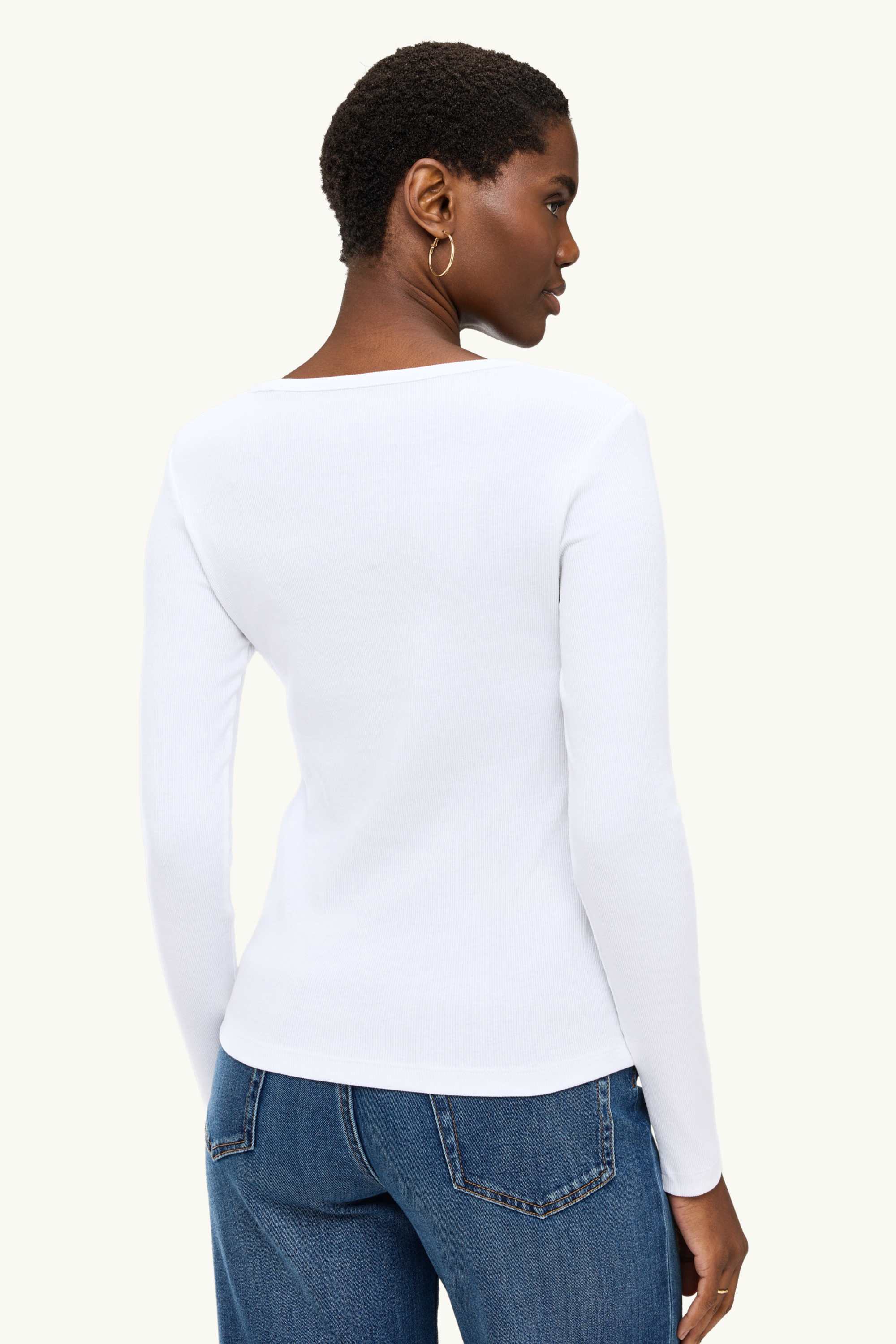 Long sleeve top with V-neck - slim fit white