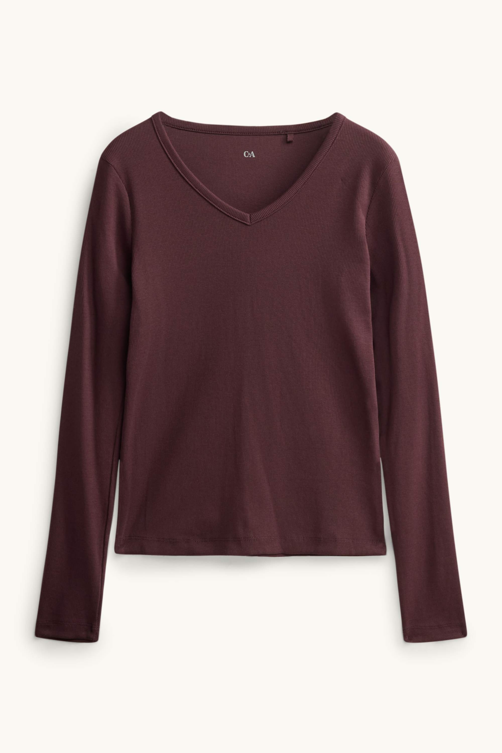Long sleeve top with V-neck - slim fit bordeaux