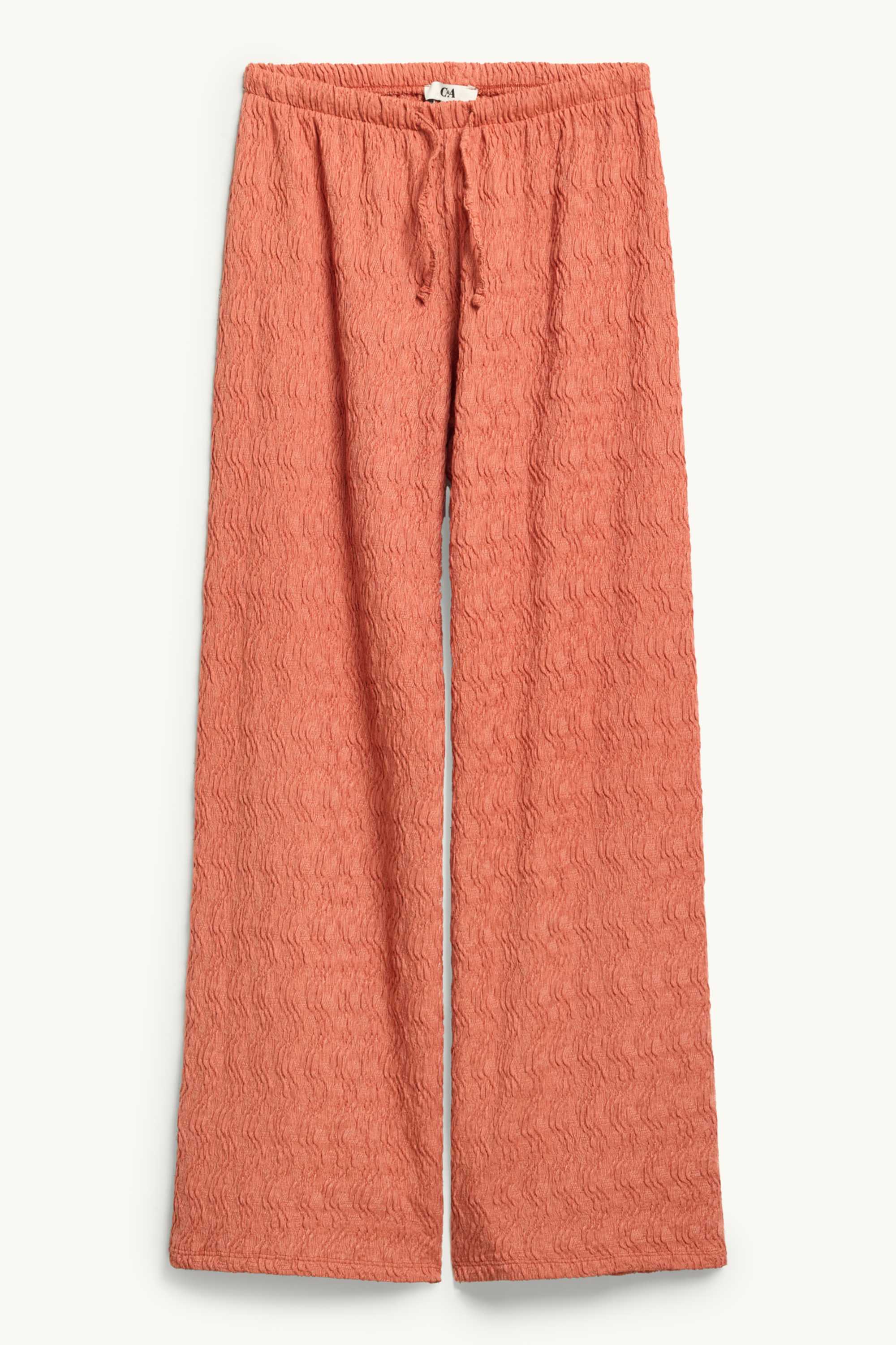 Cloth trousers - high waist - wide leg - textured coral