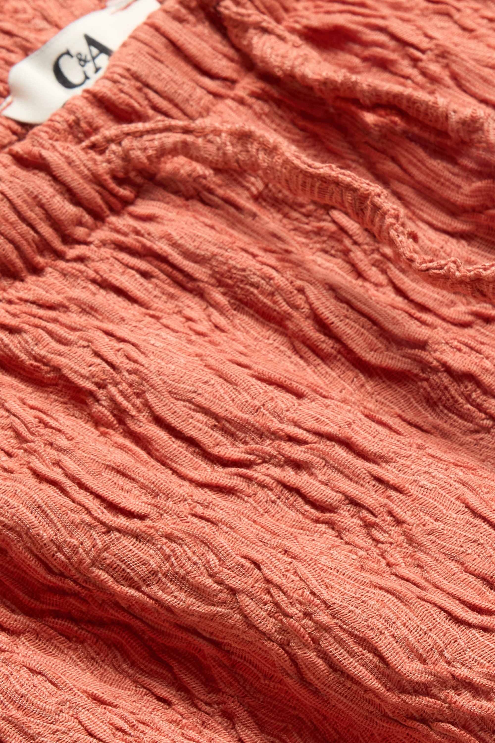 Cloth trousers - high waist - wide leg - textured coral